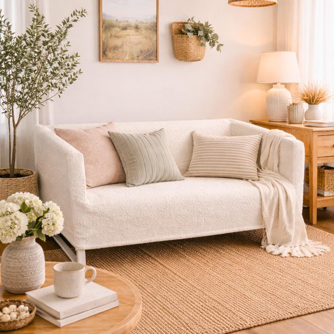 Natural White Bouclé Slipcover  Compatible with IKEA Knopparp Sofa (2-Seater)