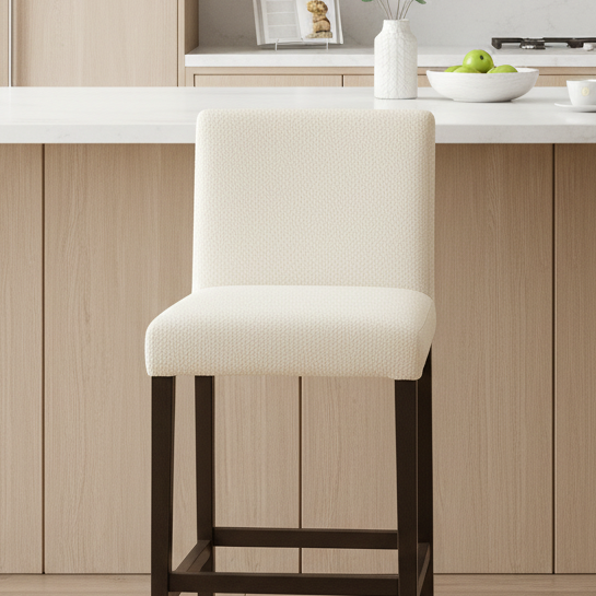 Natural White Bouclé Barstool Front-Facing