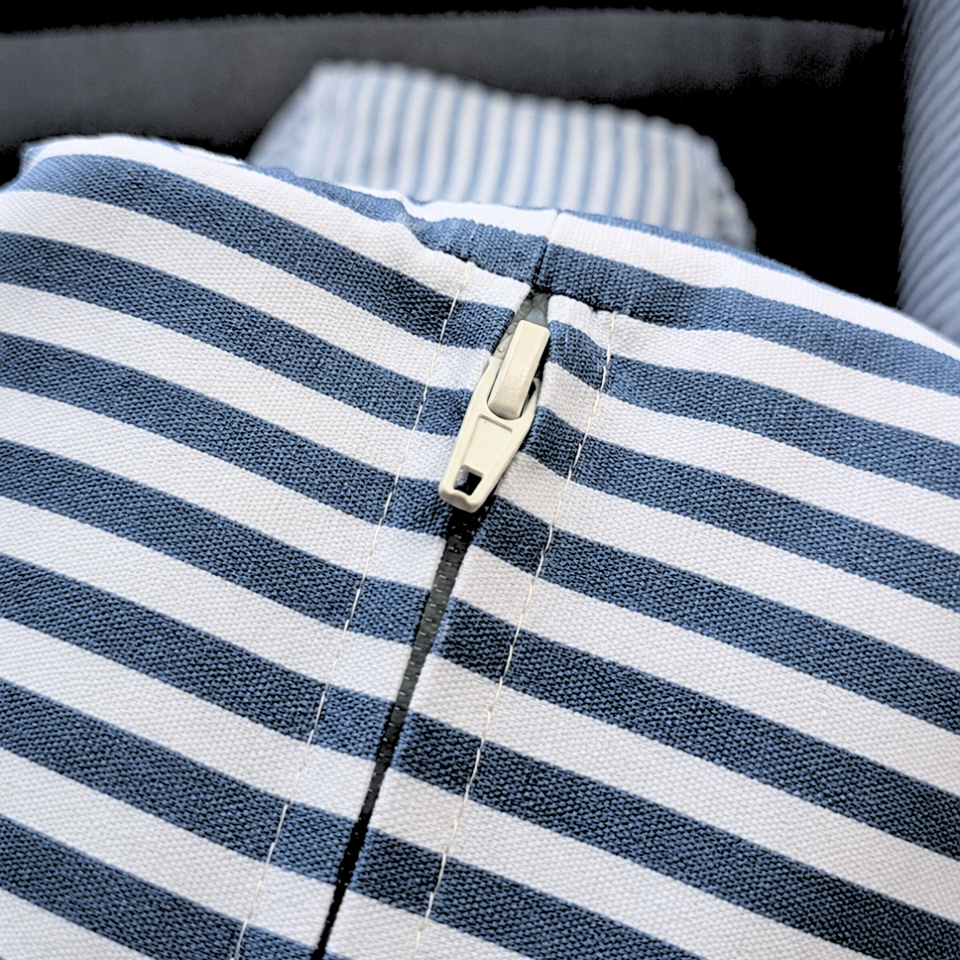 Uppland Blue Ticking Stripe fabric closeup 2