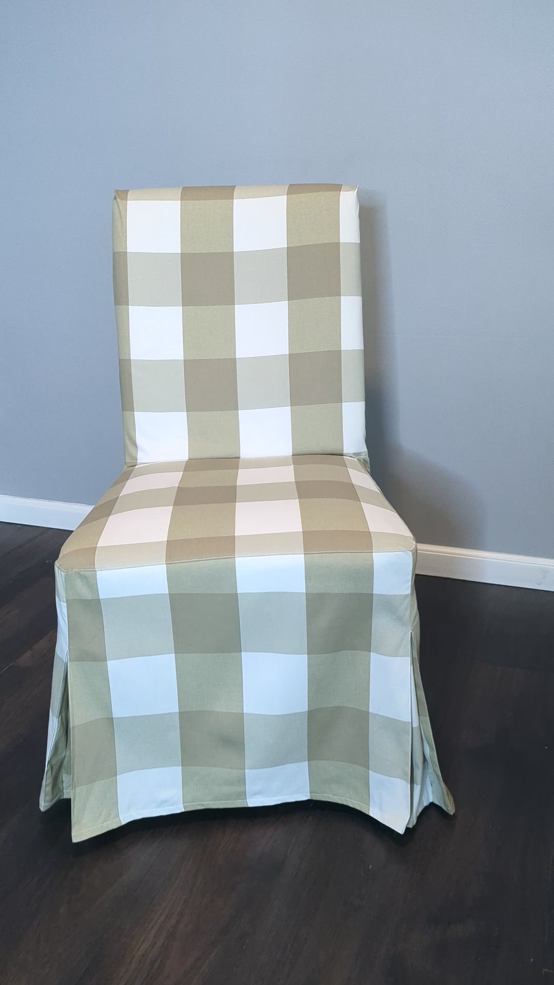Buffalo Check Beige Floor Length Dining Chair Cover, Compatible with IKEA Henriksdal
