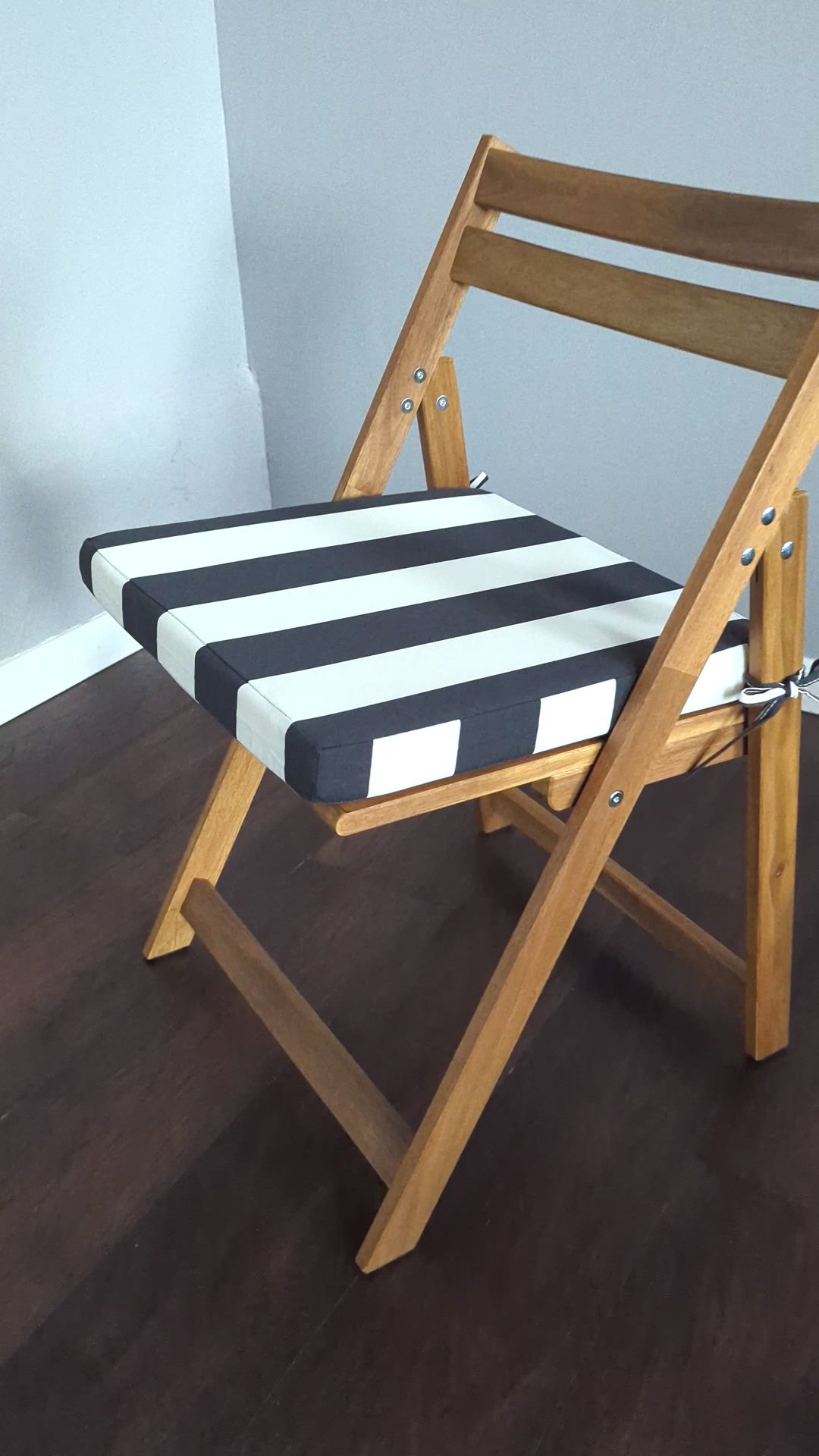 Set of 2, Black Stripe Square Outdoor Chair Pad, Removable Covers