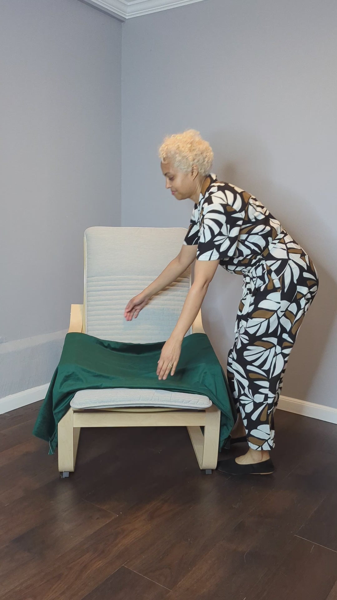 Velvet Forest Green Chair and Ottoman Covers, Compatible with IKEA Poang