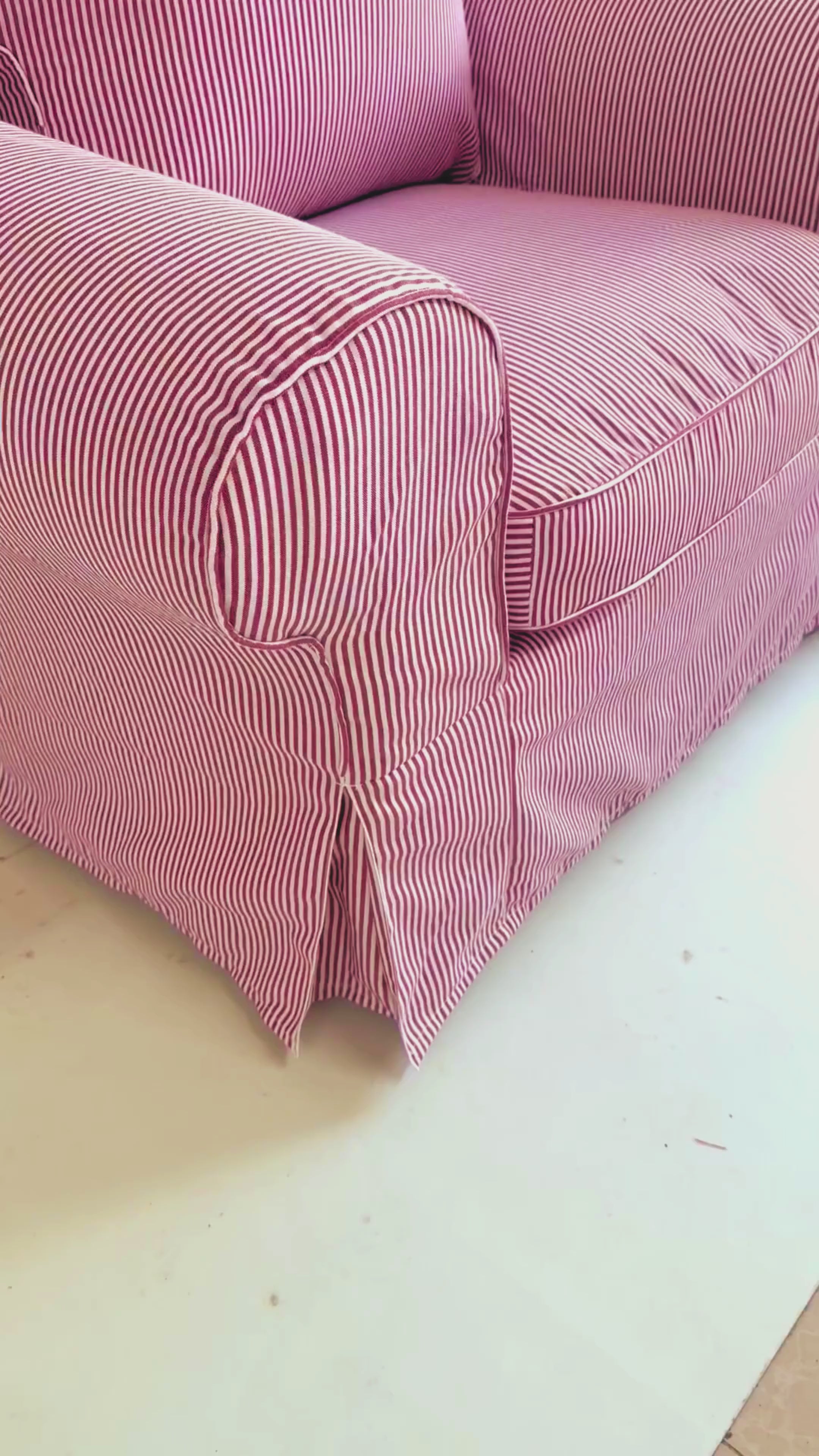 Uppland Armchair Slipcover – Red Ticking Stripe, Farmhouse Coastal Style, Compatible with IKEA Uppland