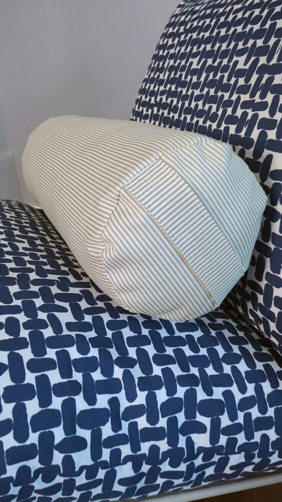 Beige Stripe Outdoor Bolster Pillow Covers (Pair) for IKEA Blaskata & Vankrets – With Side Handles | Weather-Resistant Slipcovers