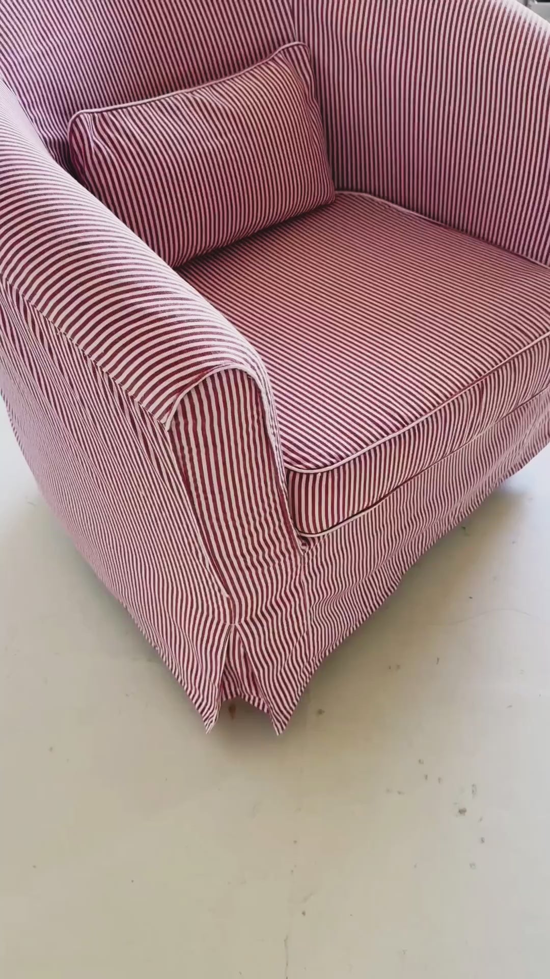 Tullsta Armchair Slipcover – Red Ticking Stripe, Farmhouse Coastal Style, Compatible with IKEA Tullsta