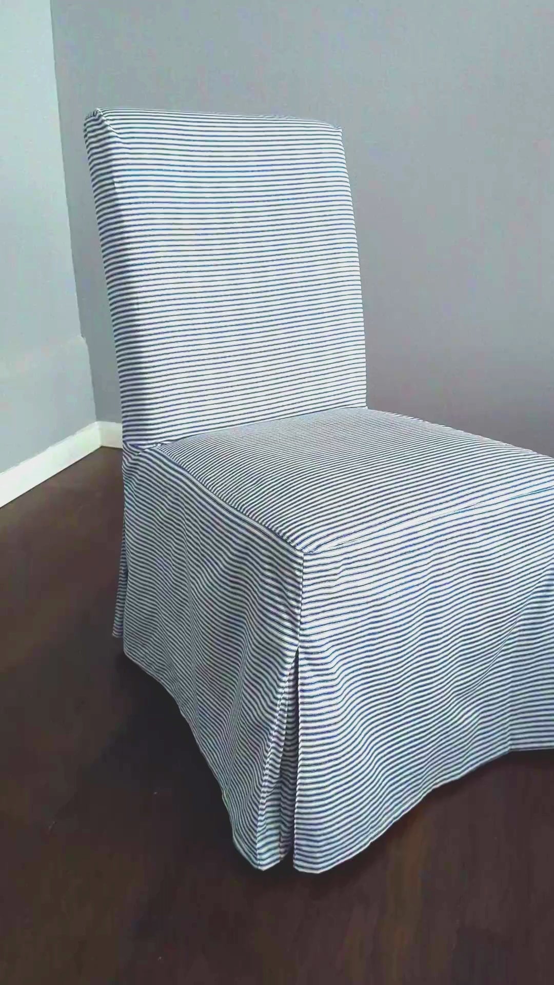 SALE Navy Ticking Stripe Floor Length Dining Chair Cover, Compatible with IKEA Henriksdal