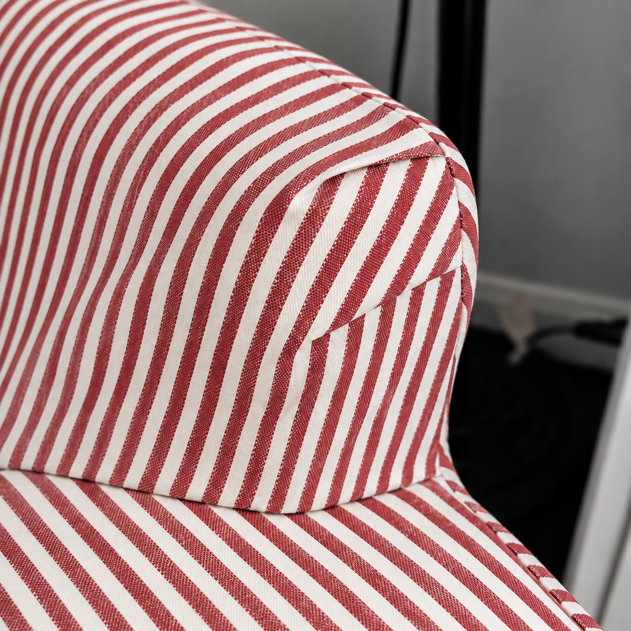Ektorp Terracotta Red Ticking Stripe fabric closeup 2