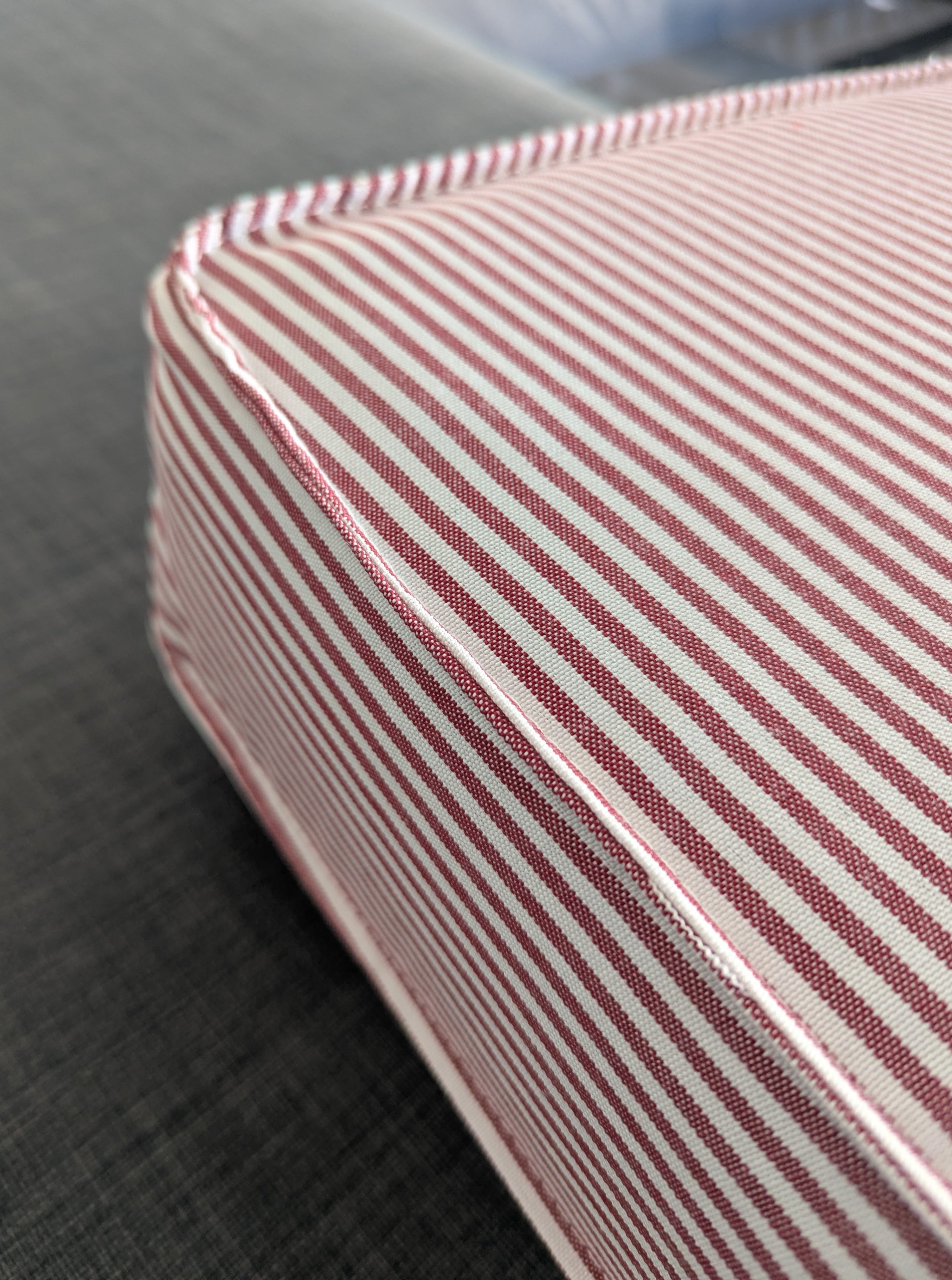 Ektorp Terracotta Red Ticking Stripe fabric closeup 5