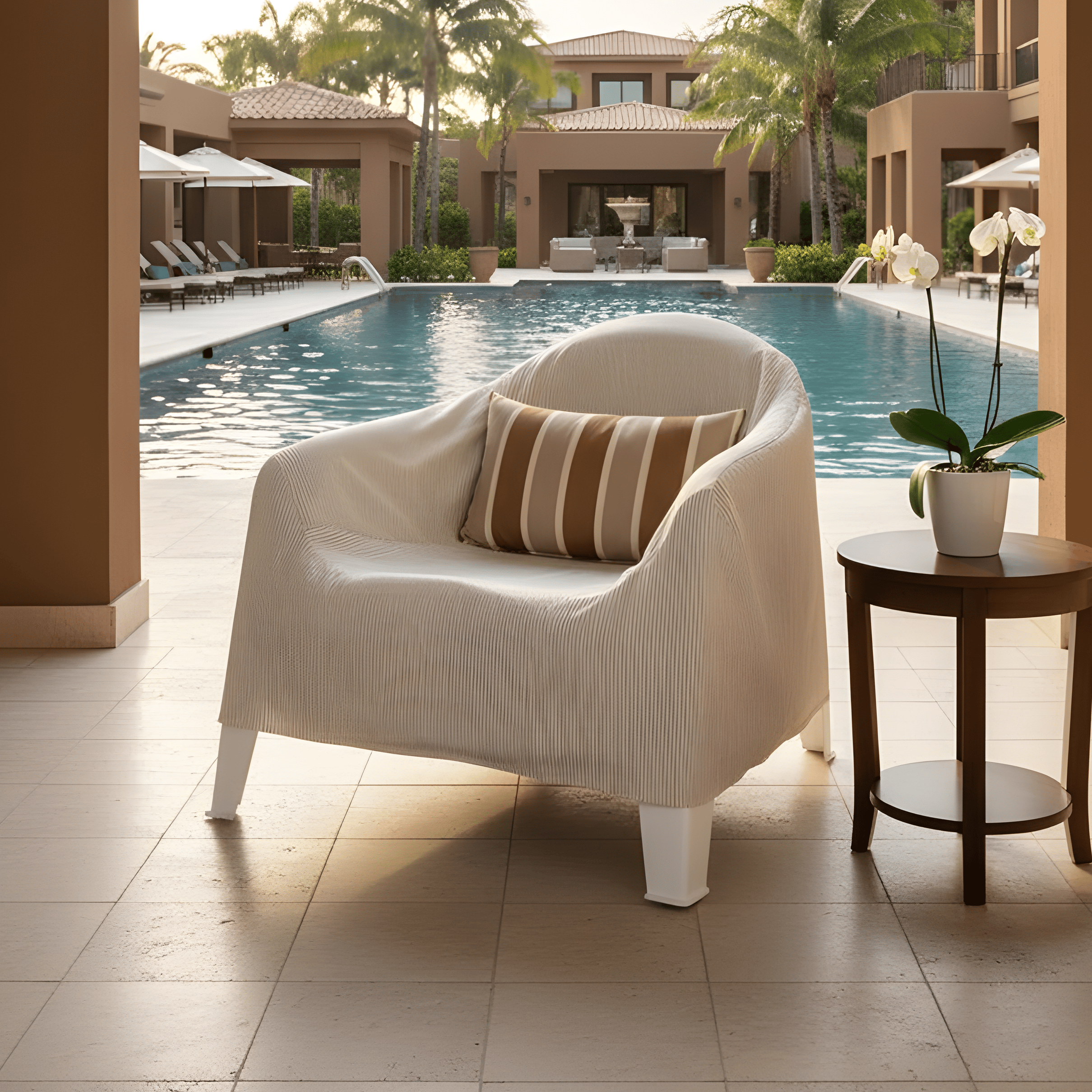 Rockin Cushions Beige Stripe Slipcover for IKEA Skarpo Chair – Custom-Fit Outdoor Seat Cover