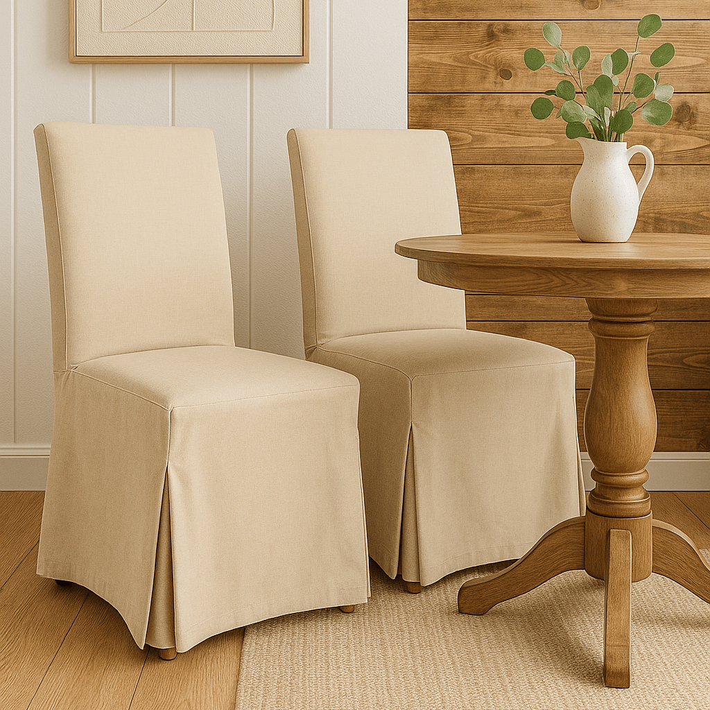 Rockin Cushions Dining_Chair_Cover 4 Pack - Dining Chair Slip Covers, Compatible with IKEA Henriksdal, Beige Linen Floor Length