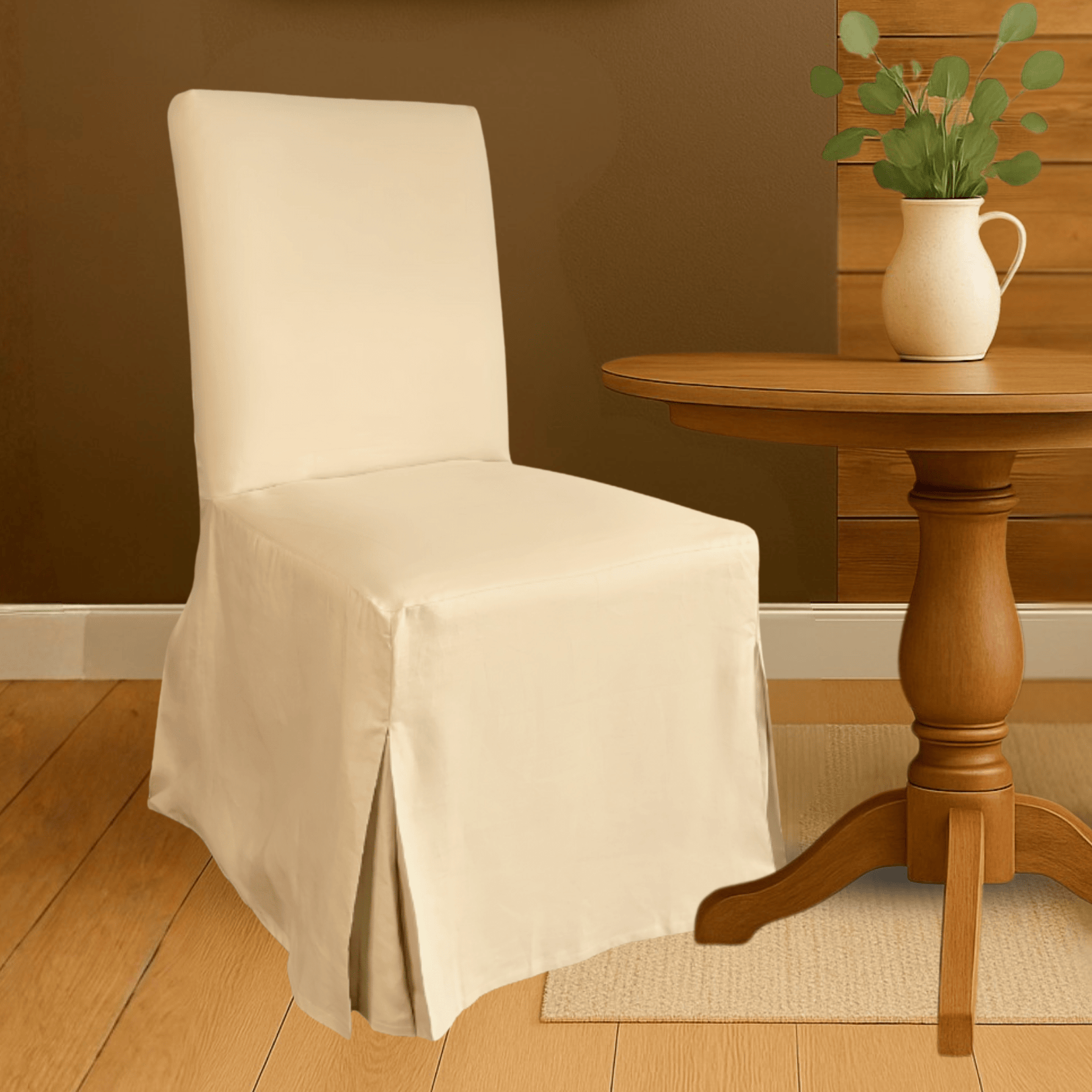 Rockin Cushions Dining_Chair_Cover Beige Linen Floor-Length Slipcover Compatible with IKEA Henriksdal Chair – Elegant Dining Room Upgrade