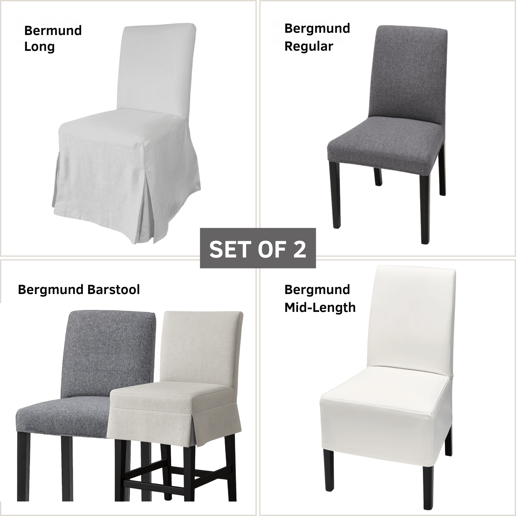 Rockin Cushions Dining_Chair_Cover Design Your Own – Set of 2 Bergmund Chair Covers – Made in Your Choice of Fabric