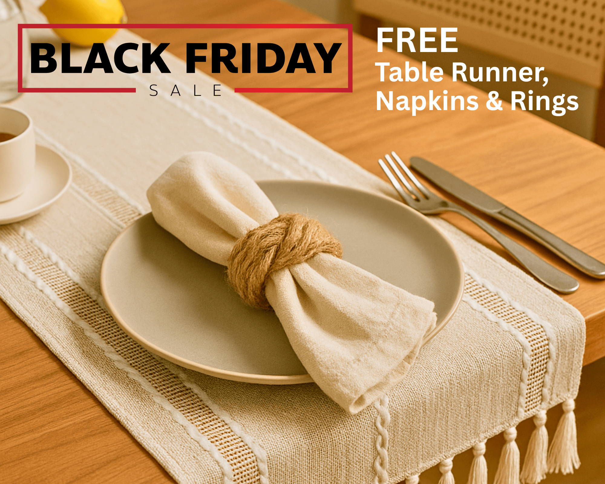 Rockin Cushions FREE Table Runner, Napkins & Rings Set