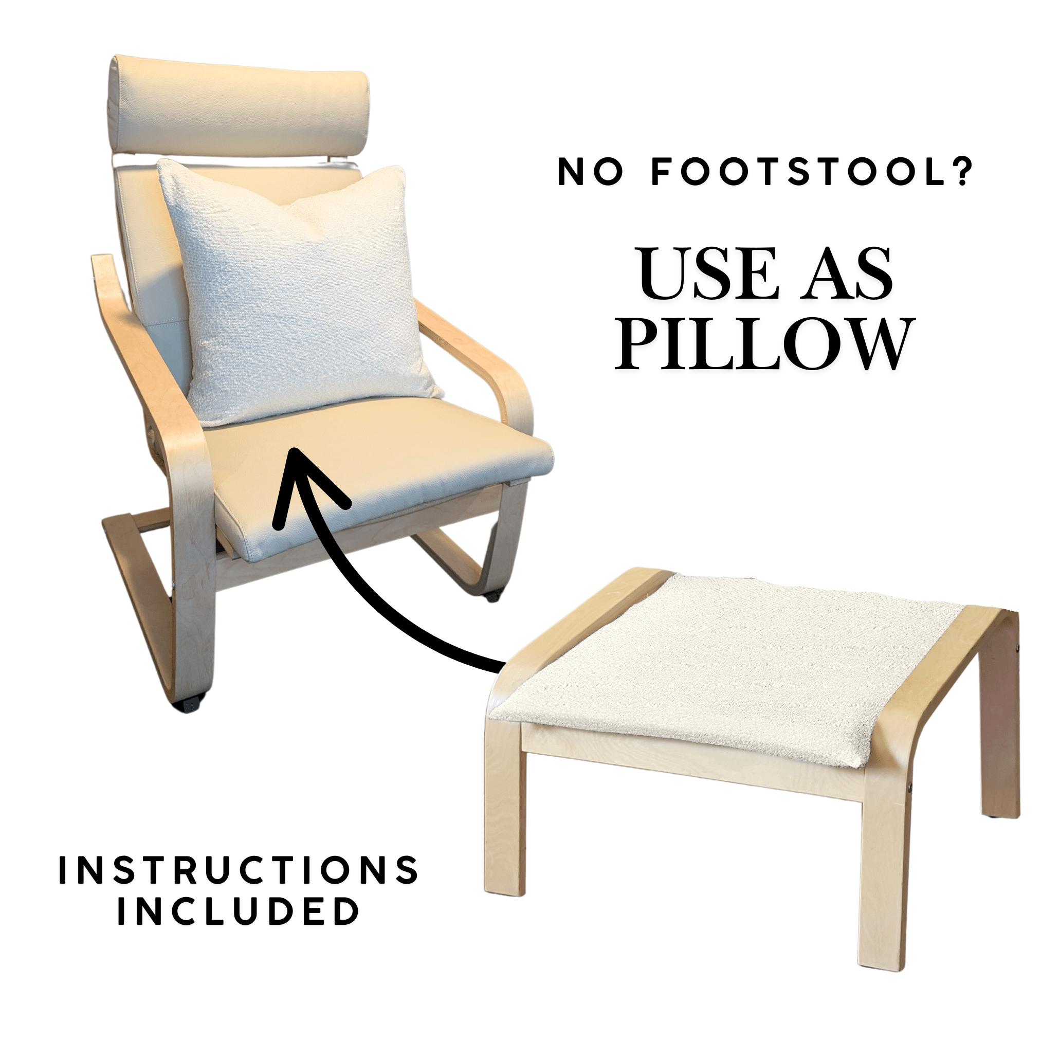 Rockin Cushions IKEA Adult Poang Beige European Linen Chair and Footstool Slip Covers, Compatible with IKEA Poang