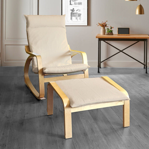 Beige European Linen Chair and Footstool Slip Covers Compatible with Rockin Cushions
