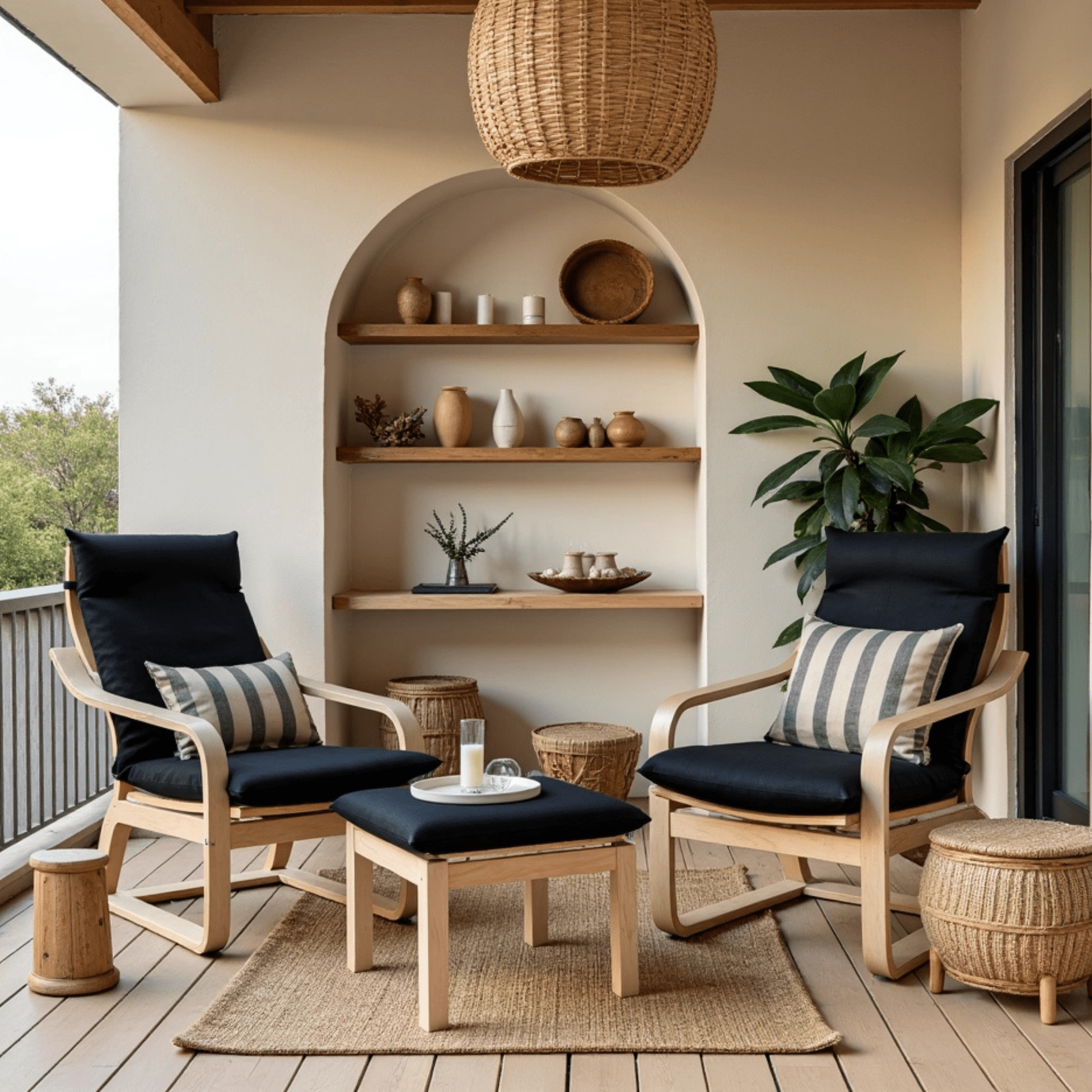 Rockin Cushions IKEA Adult Poang Black European Linen Chair and Footstool Slip Covers, Compatible with IKEA Poang