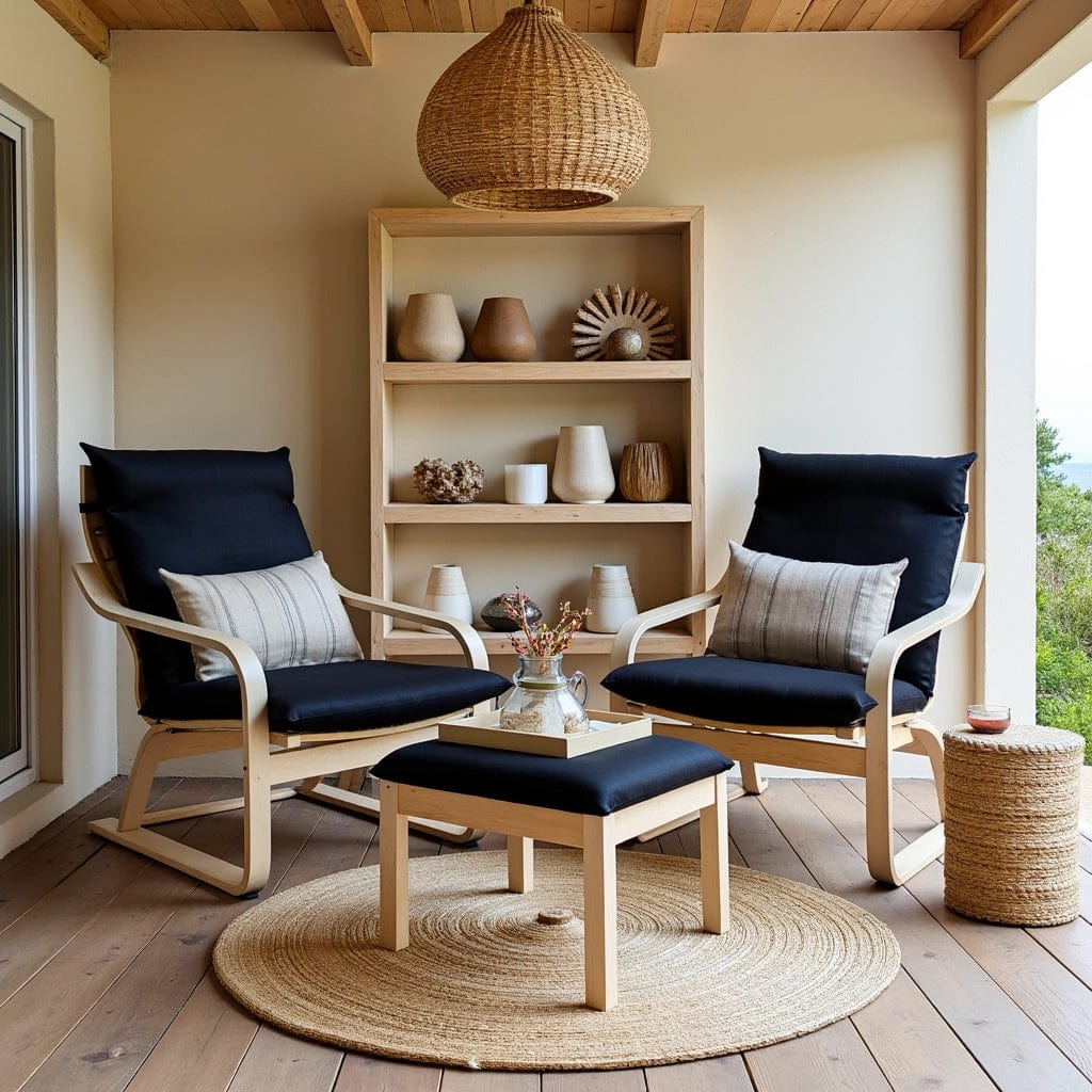 Rockin Cushions IKEA Adult Poang Black European Linen Chair and Footstool Slip Covers, Compatible with IKEA Poang