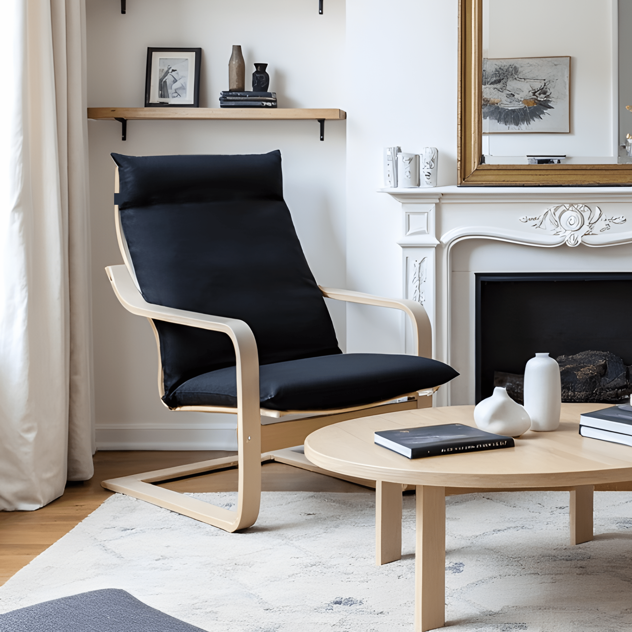 Rockin Cushions IKEA Adult Poang Black European Linen Chair and Footstool Slip Covers, Compatible with IKEA Poang