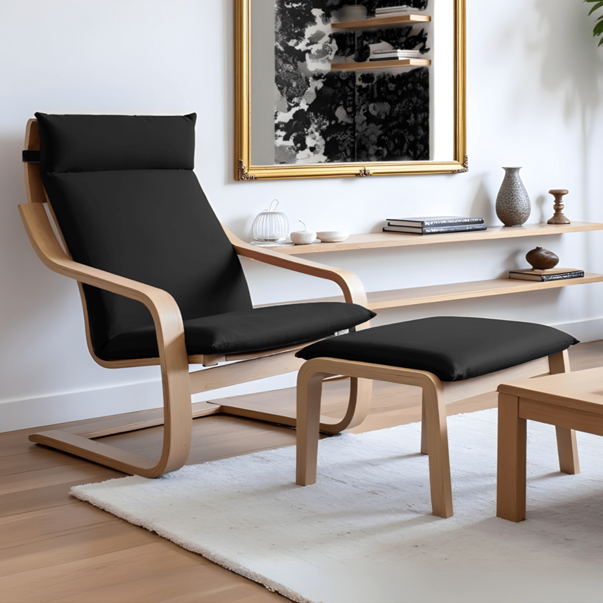 Rockin Cushions IKEA Adult Poang Black European Linen Chair and Footstool Slip Covers, Compatible with IKEA Poang