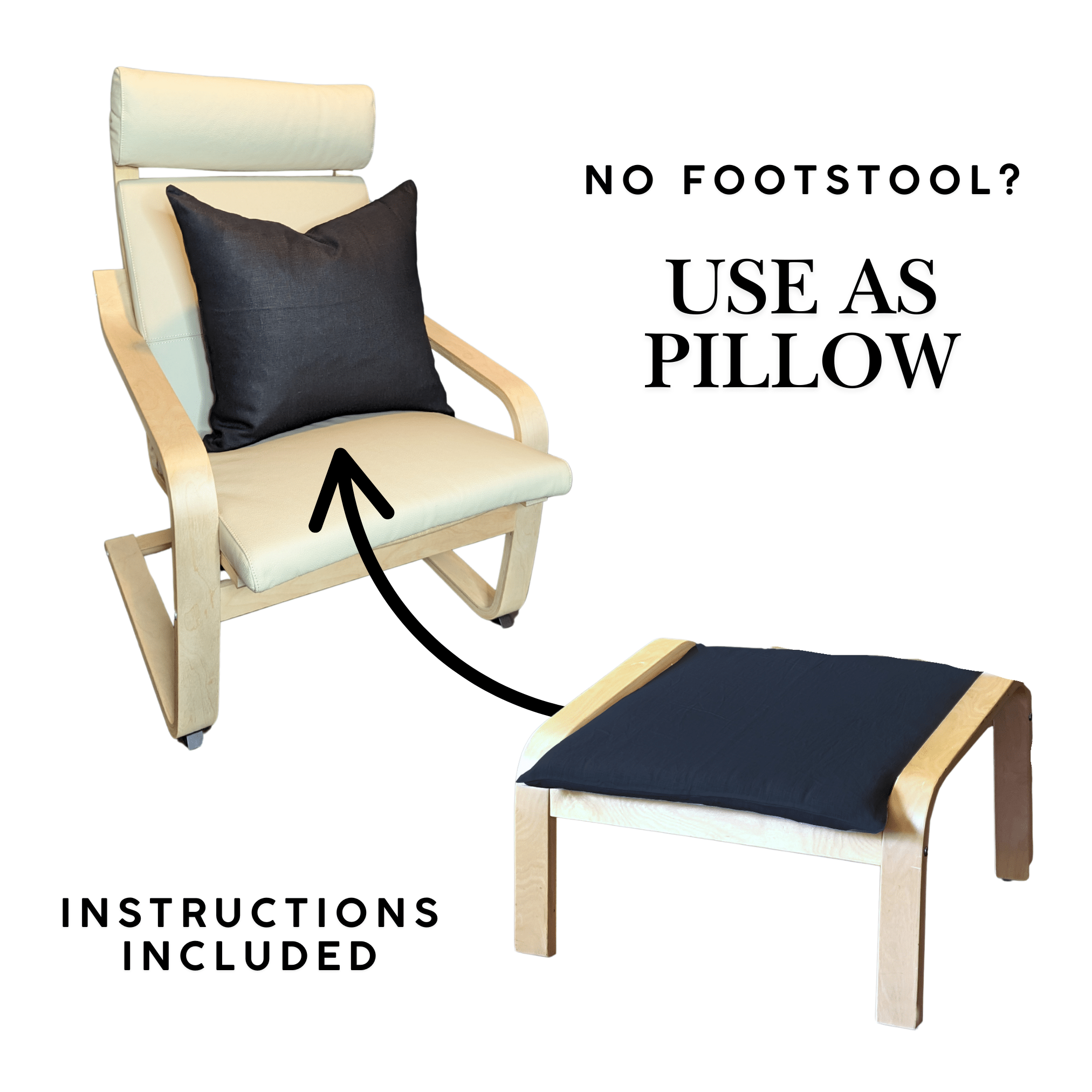 Rockin Cushions IKEA Adult Poang Black European Linen Chair and Footstool Slip Covers, Compatible with IKEA Poang