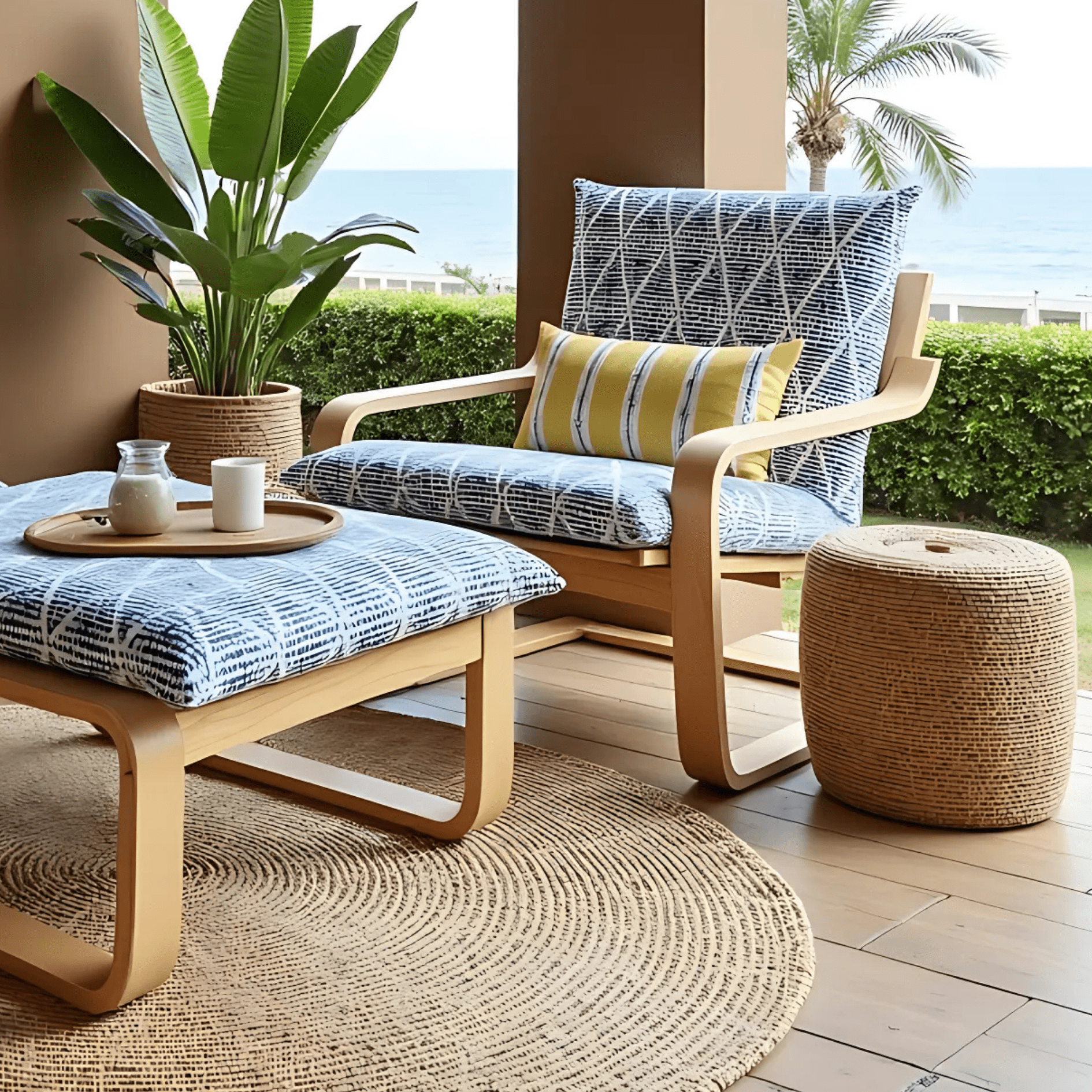 Rockin Cushions IKEA Adult Poang Boho Indigo Blue Diamond Print Chair and Footstool Covers, Compatible with IKEA Poang