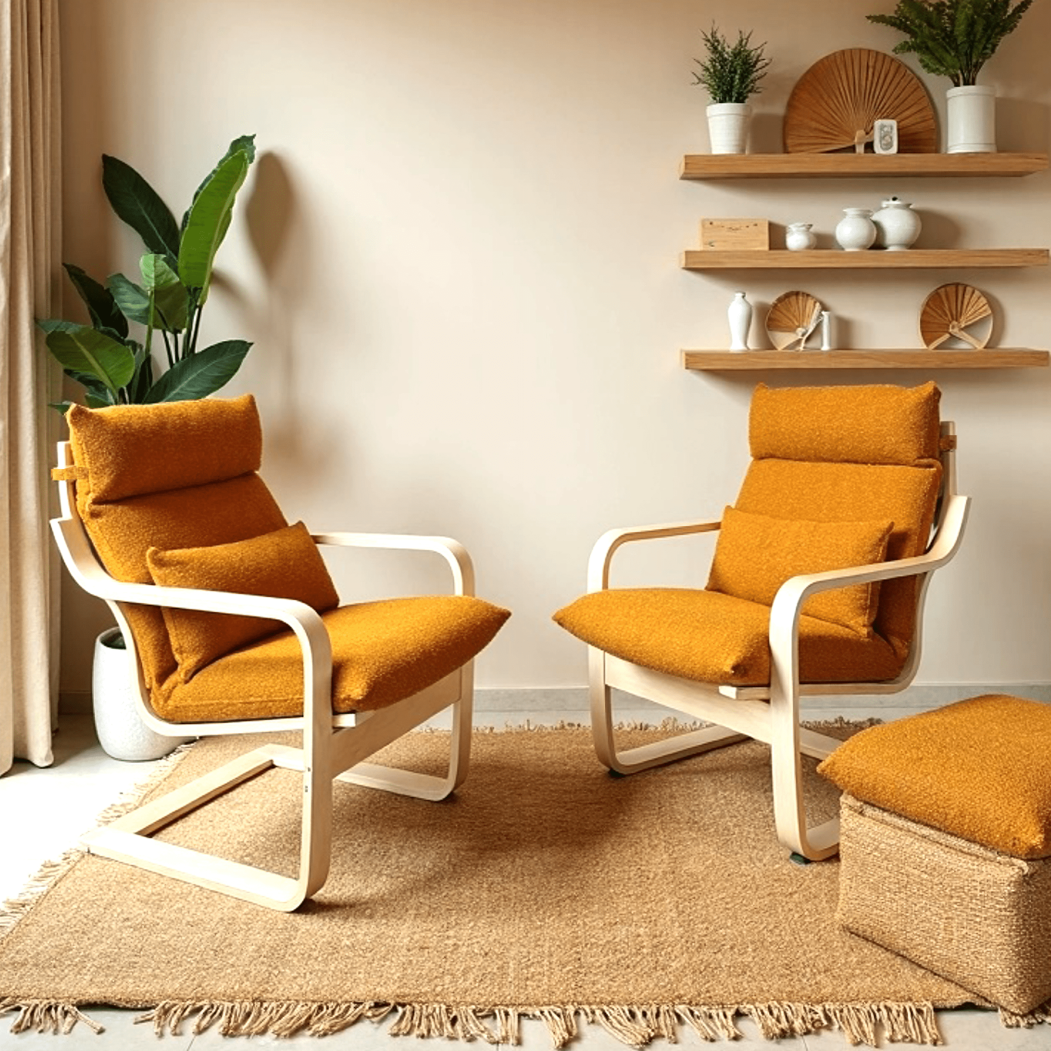 Rockin Cushions IKEA Adult Poang Boucle Sherpa Cinnamon Chair and Footstool Covers, Compatible with IKEA Poang