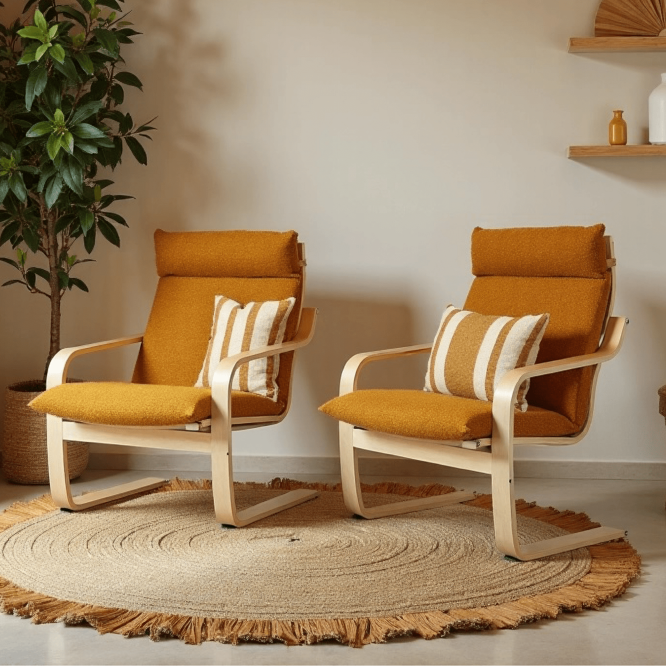 Rockin Cushions IKEA Adult Poang Boucle Sherpa Cinnamon Chair and Footstool Covers, Compatible with IKEA Poang