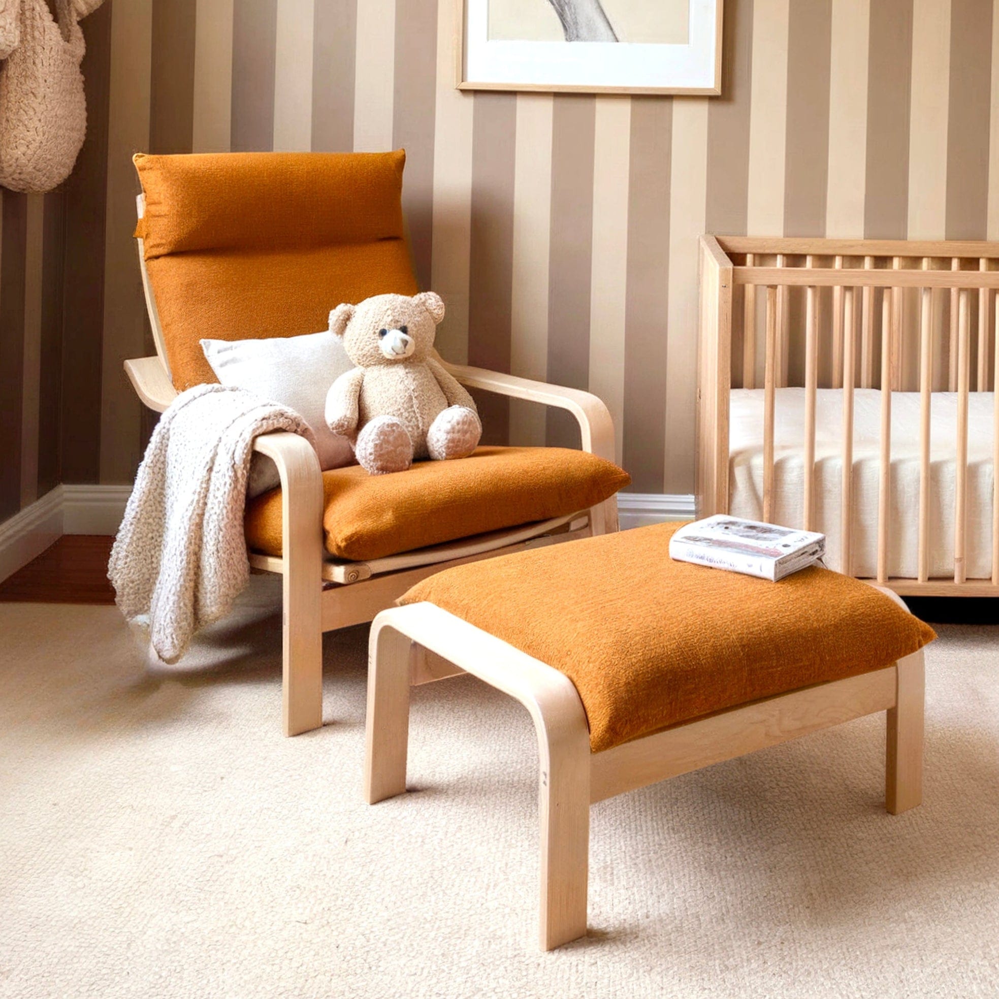 Rockin Cushions IKEA Adult Poang Boucle Sherpa Cinnamon Chair and Footstool Covers, Compatible with IKEA Poang