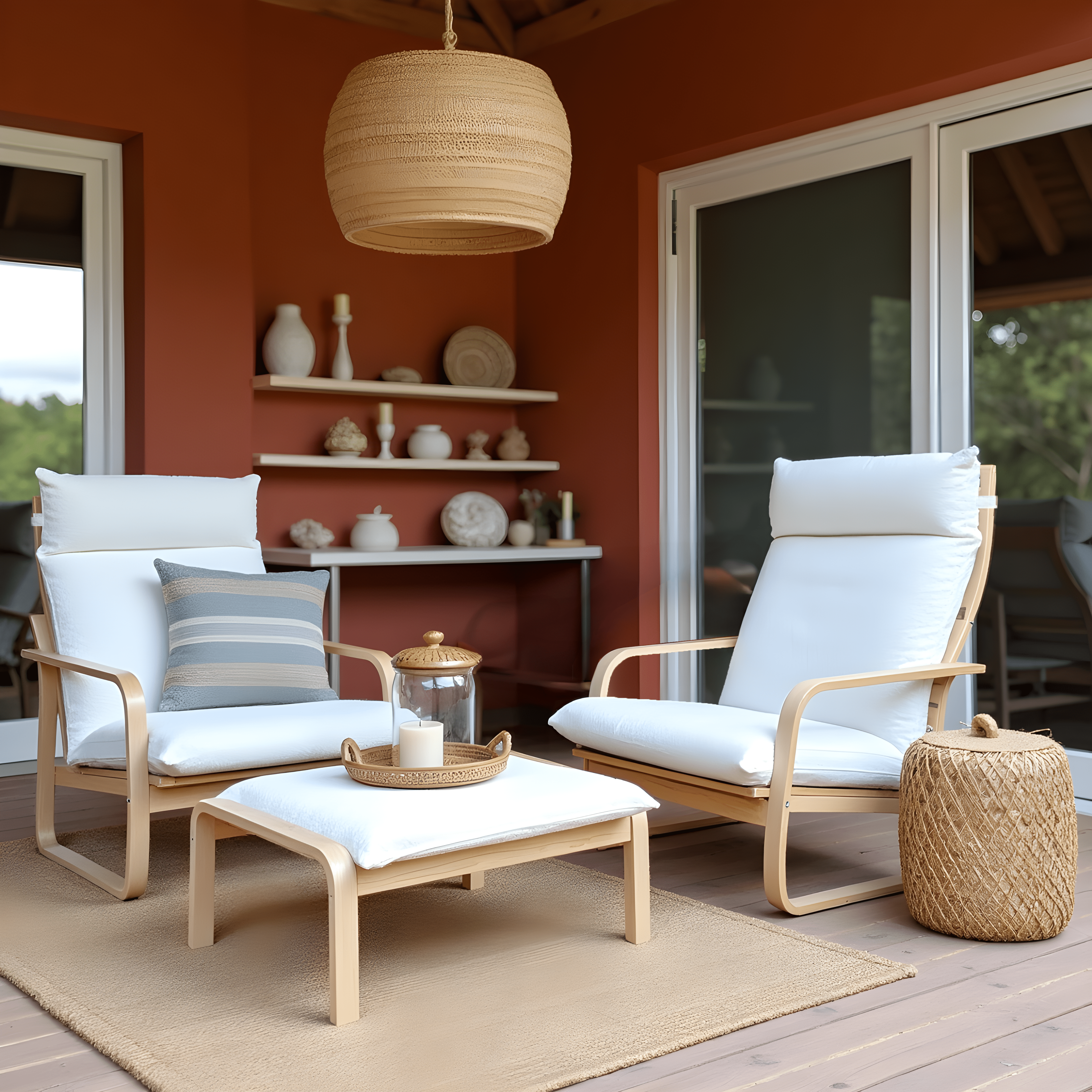 Rockin Cushions IKEA Adult Poang Boucle Sherpa Natural White Chair and Footstool Covers, Compatible with IKEA Poang