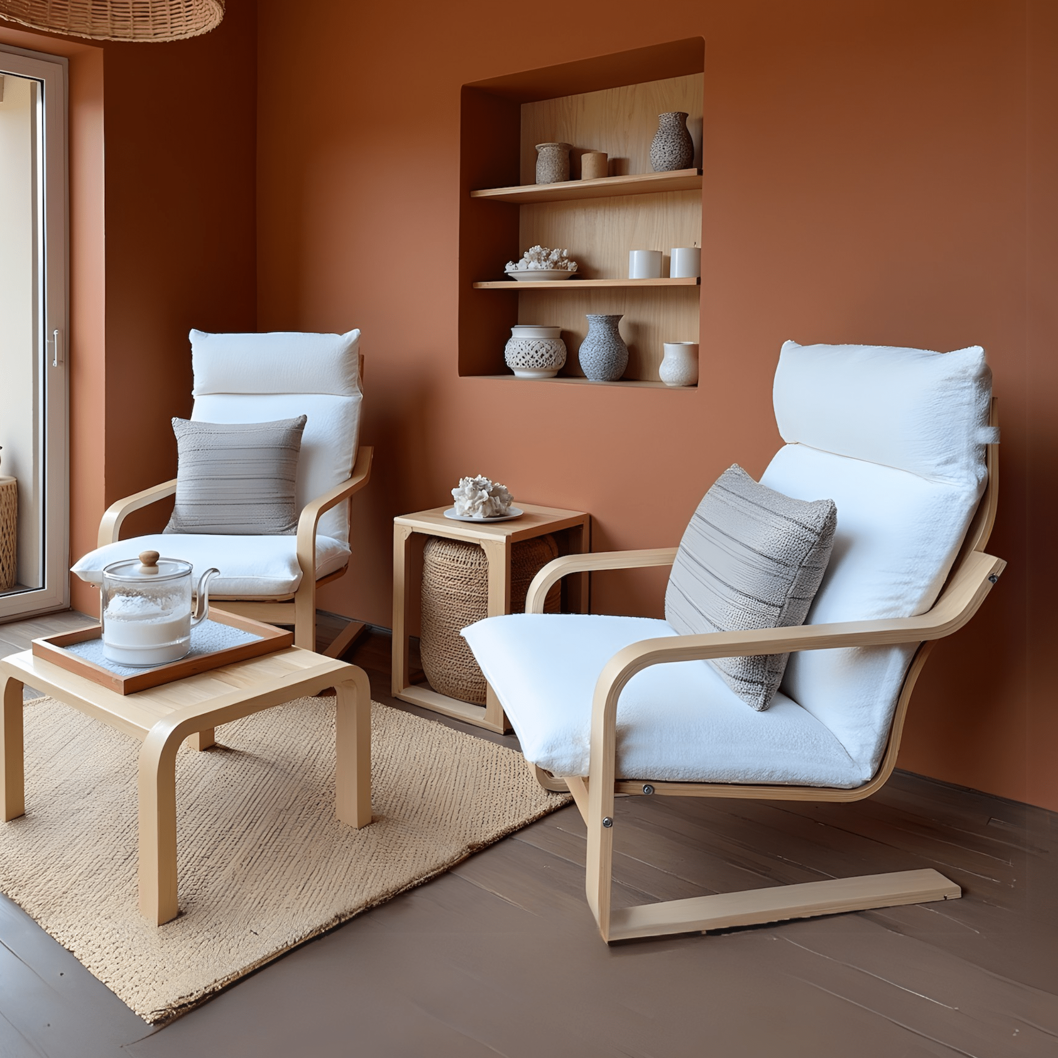 Rockin Cushions IKEA Adult Poang Boucle Sherpa Natural White Chair and Footstool Covers, Compatible with IKEA Poang