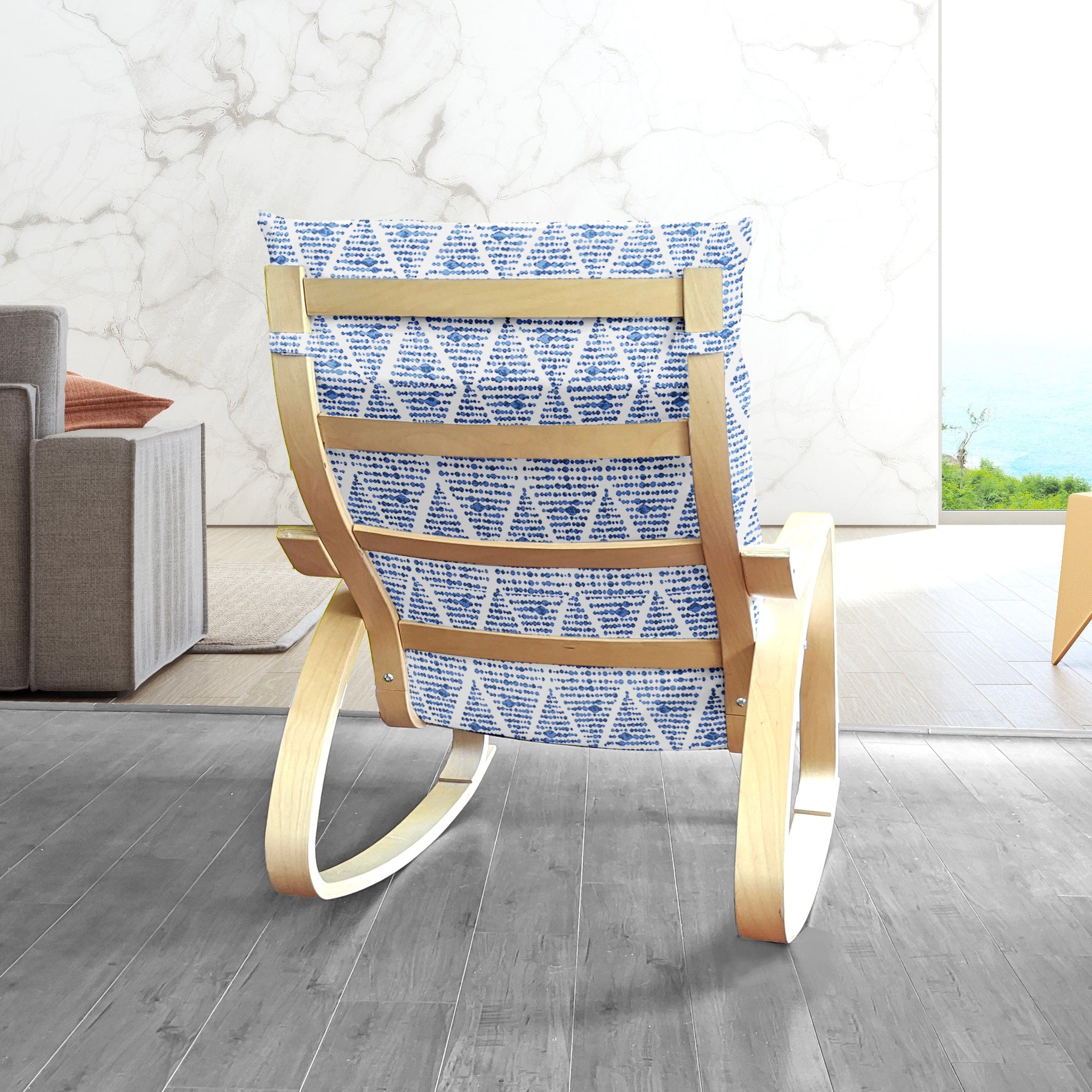 Rockin Cushions IKEA Adult Poang IKEA POANG Chair and Footstool Covers, Boho Indigo Blue Diamond Print