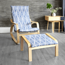 Load image into Gallery viewer, Rockin Cushions IKEA Adult Poang IKEA POANG Chair and Footstool Covers, Boho Indigo Blue Diamond Print