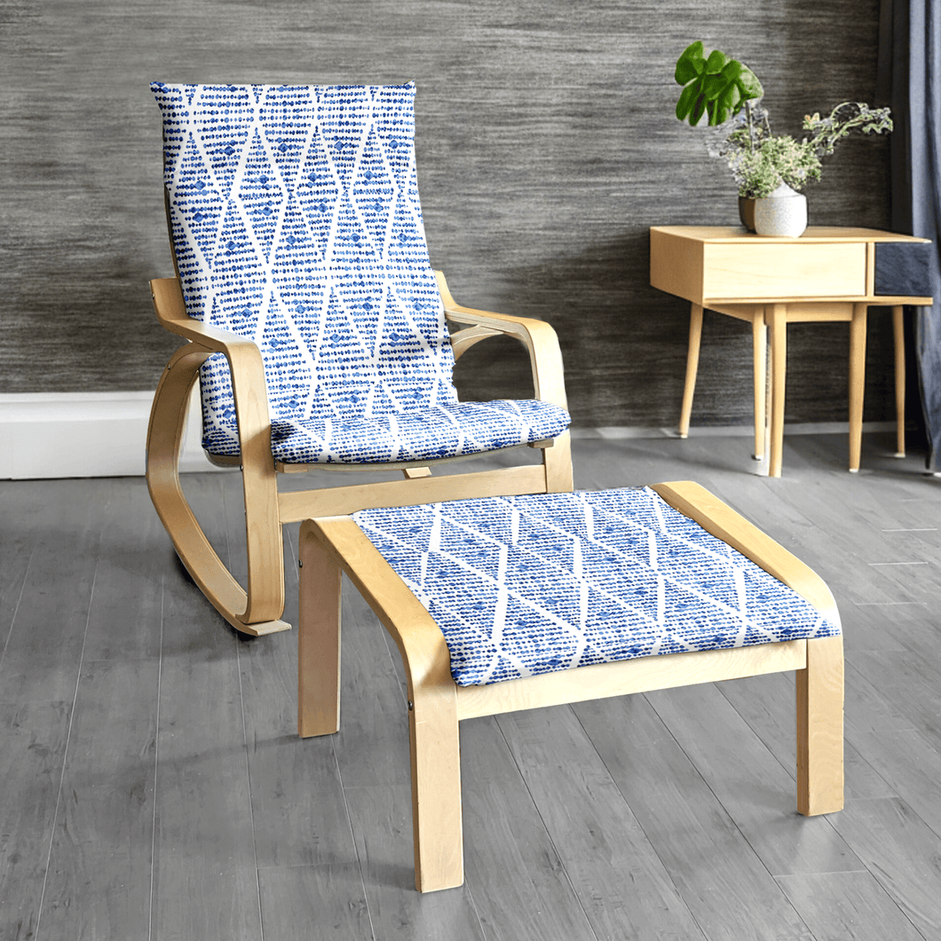 Rockin Cushions IKEA Adult Poang IKEA POANG Chair and Footstool Covers, Boho Indigo Blue Diamond Print