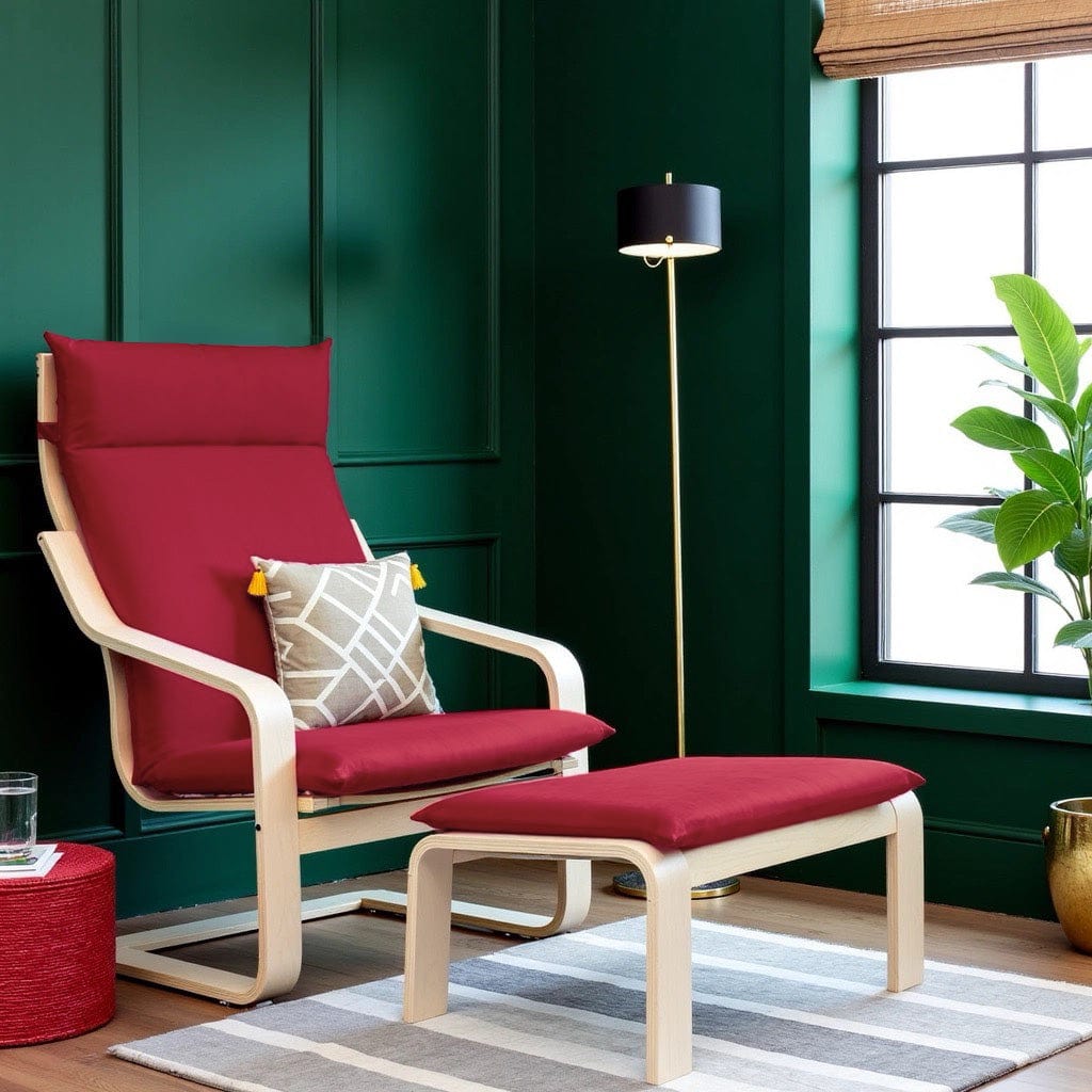 Rockin Cushions IKEA Adult Poang Velvet Burgundy Red Chair and Ottoman Covers, Compatible with IKEA Poang