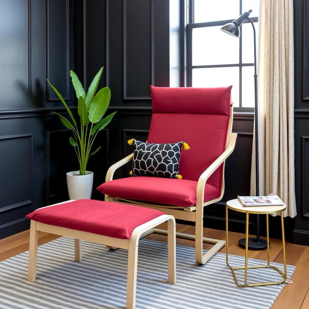 Rockin Cushions IKEA Adult Poang Velvet Burgundy Red Chair and Ottoman Covers, Compatible with IKEA Poang