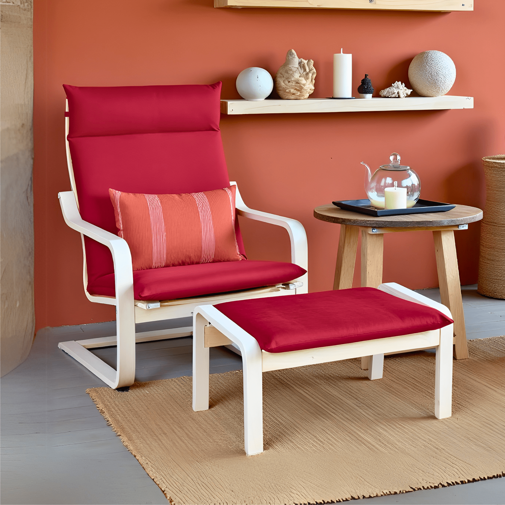 Rockin Cushions IKEA Adult Poang Velvet Burgundy Red Chair and Ottoman Covers, Compatible with IKEA Poang