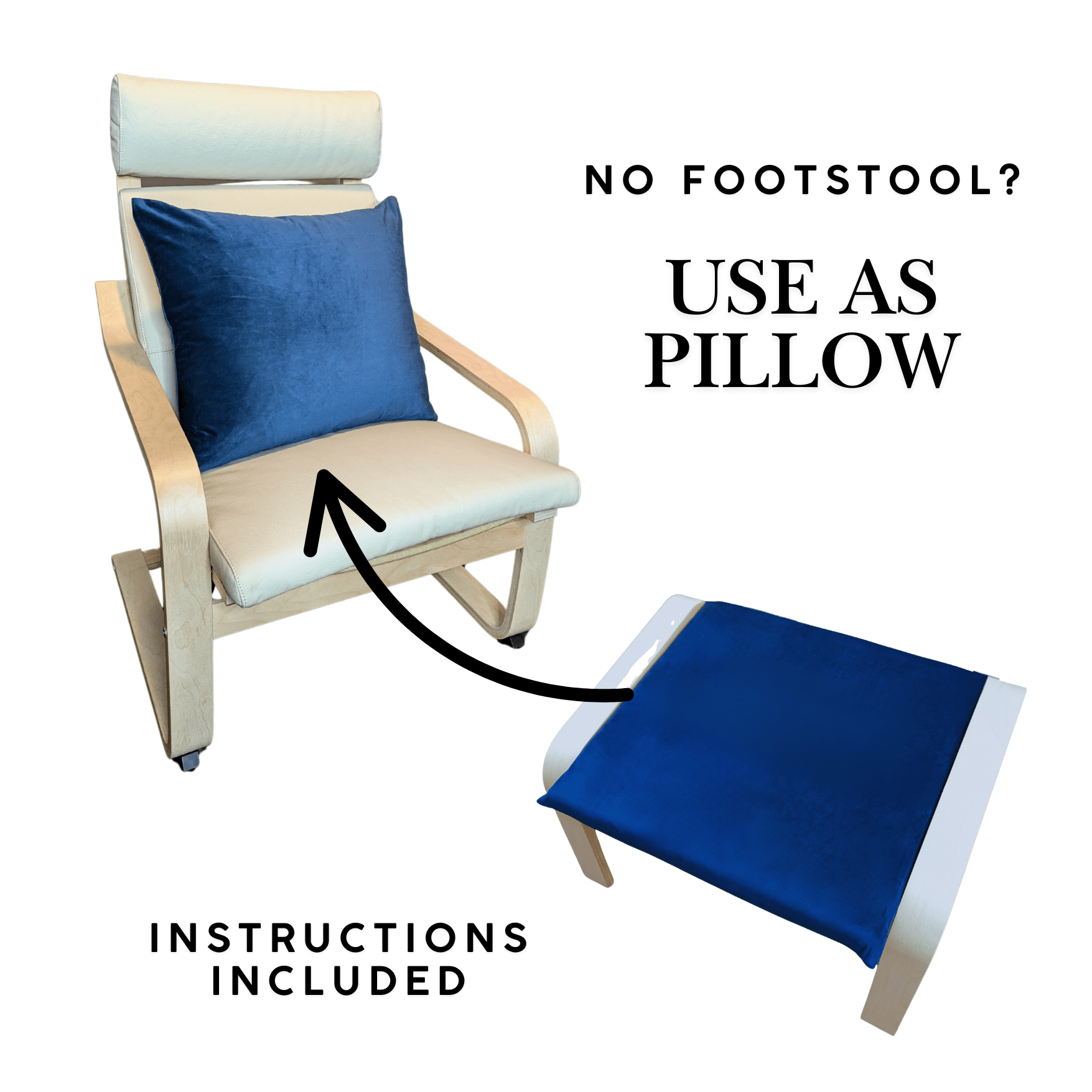 Rockin Cushions IKEA Adult Poang Velvet Navy Blue Chair and Ottoman Covers, Compatible with IKEA Poang