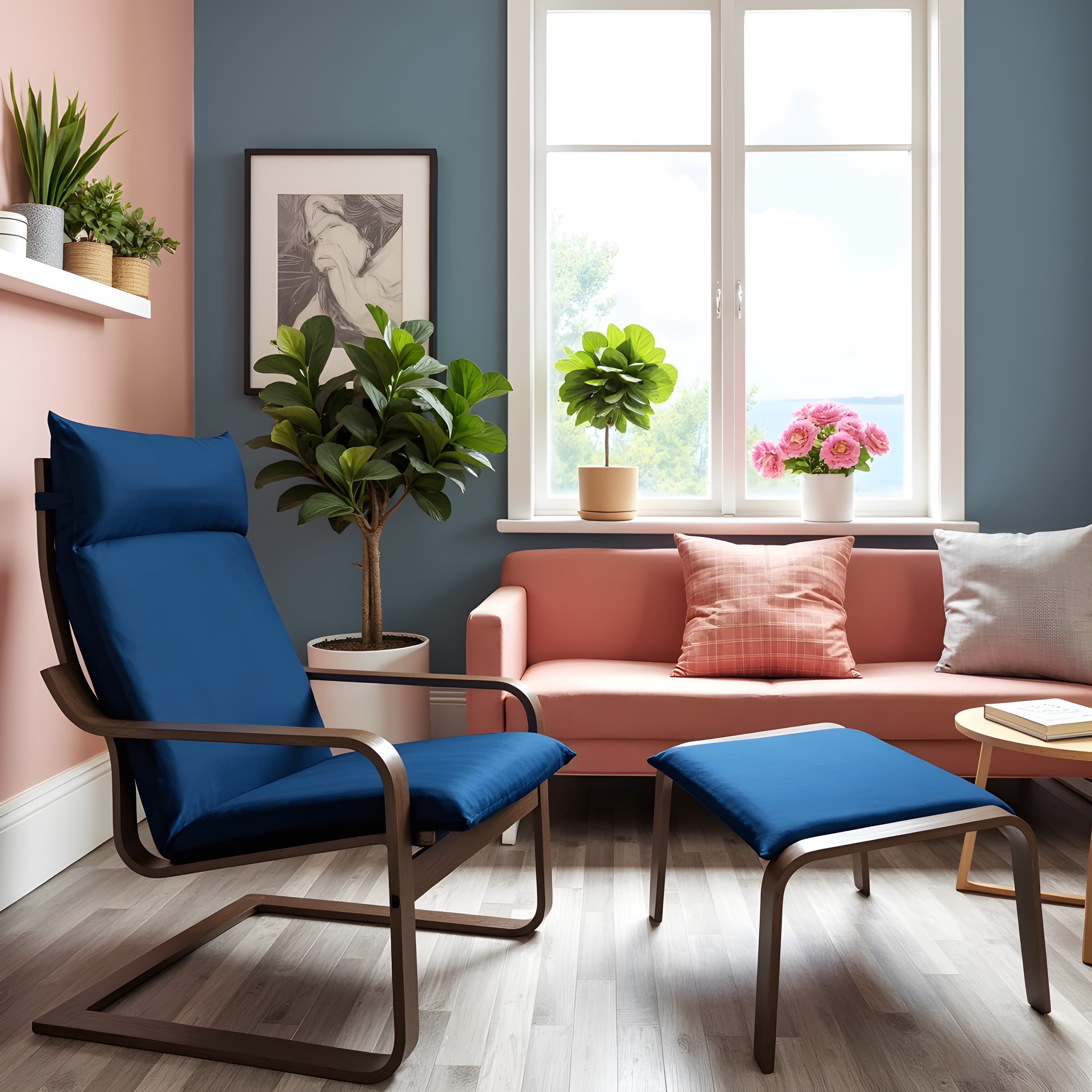 Rockin Cushions IKEA Adult Poang Velvet Navy Blue Chair and Ottoman Covers, Compatible with IKEA Poang