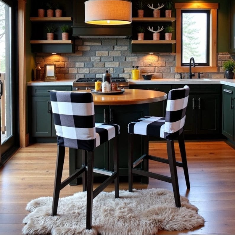 Rockin Cushions IKEA Henriksdal Barstool 2 Pack, Black Check Barstool Covers, Compatible with IKEA Henriksdal