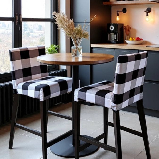 Rockin Cushions IKEA Henriksdal Barstool 2 Pack, Black Check Barstool Covers, Compatible with IKEA Henriksdal
