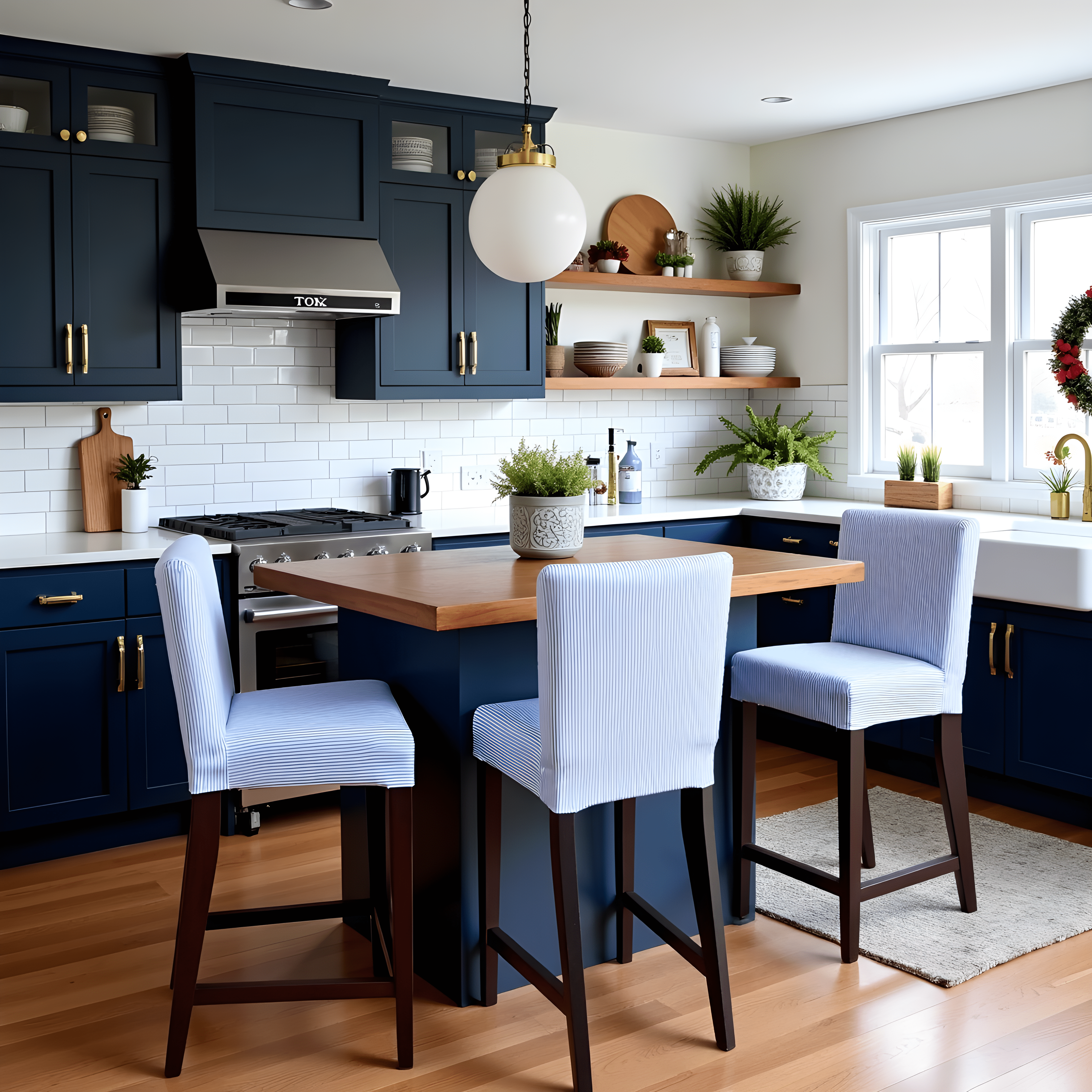 Rockin Cushions IKEA Henriksdal Barstool 2 Pack, Blue Ticking Stripe Barstool Covers, Compatible with IKEA Henriksdal