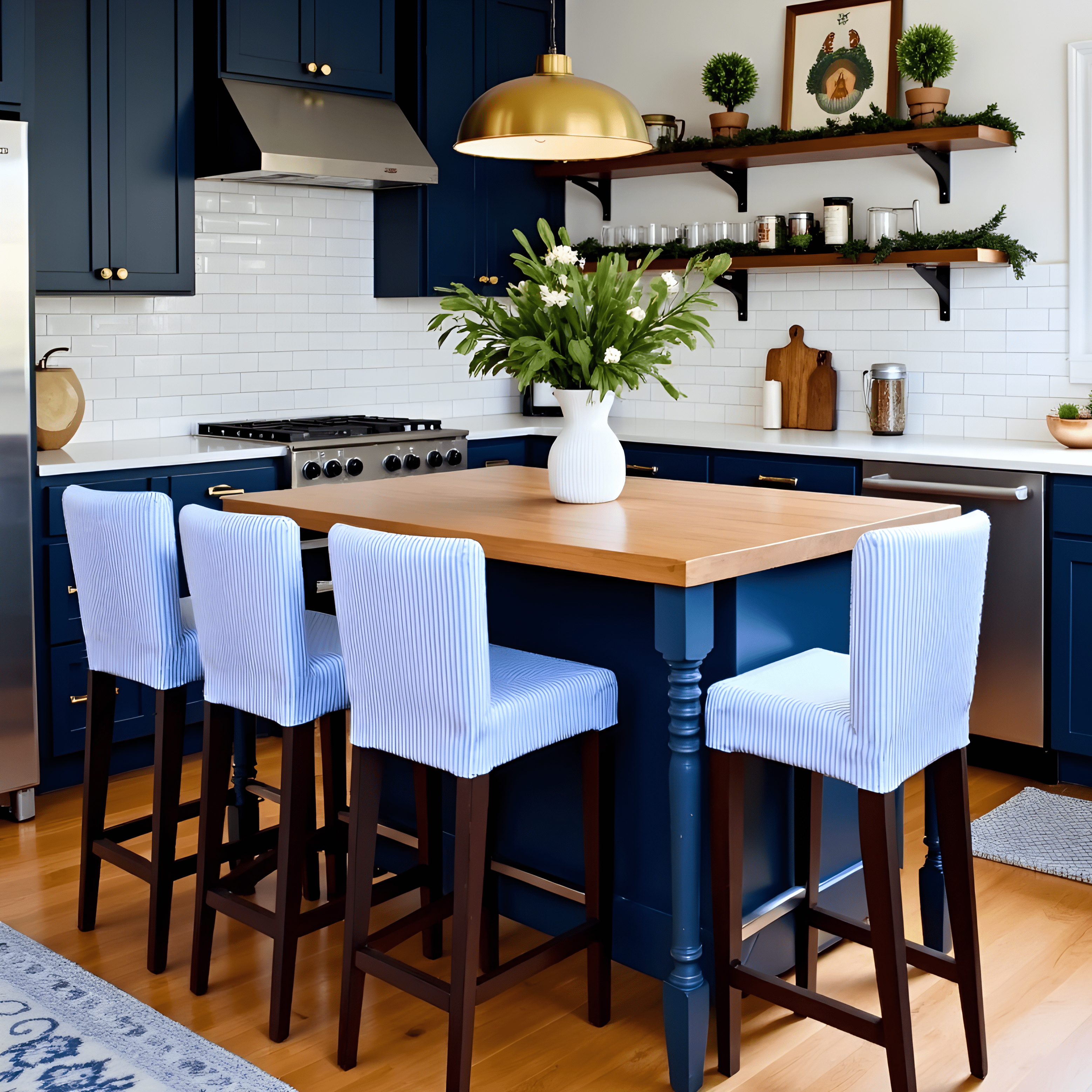 Rockin Cushions IKEA Henriksdal Barstool 2 Pack, Blue Ticking Stripe Barstool Covers, Compatible with IKEA Henriksdal