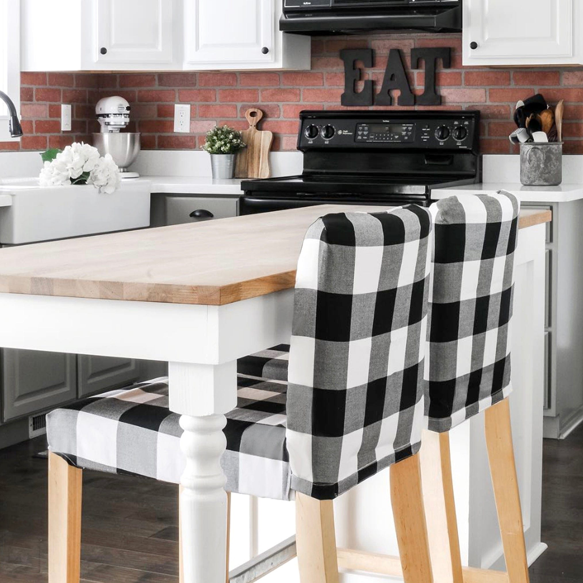 Rockin Cushions IKEA Henriksdal Barstool Black Check Barstool Covers, Compatible with IKEA Henriksdal, Set of 2