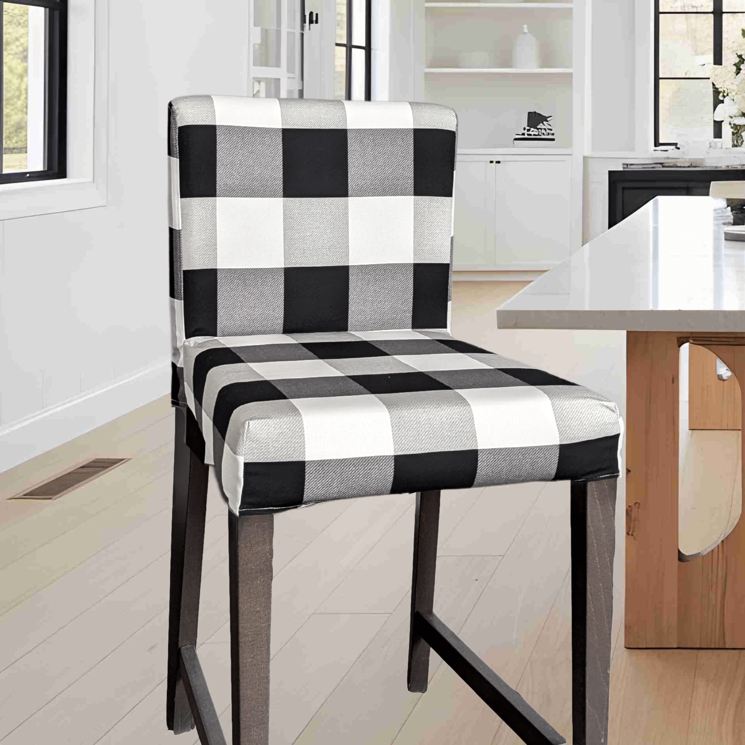 Rockin Cushions IKEA Henriksdal Barstool Black Check Barstool Covers, Compatible with IKEA Henriksdal, Set of 2