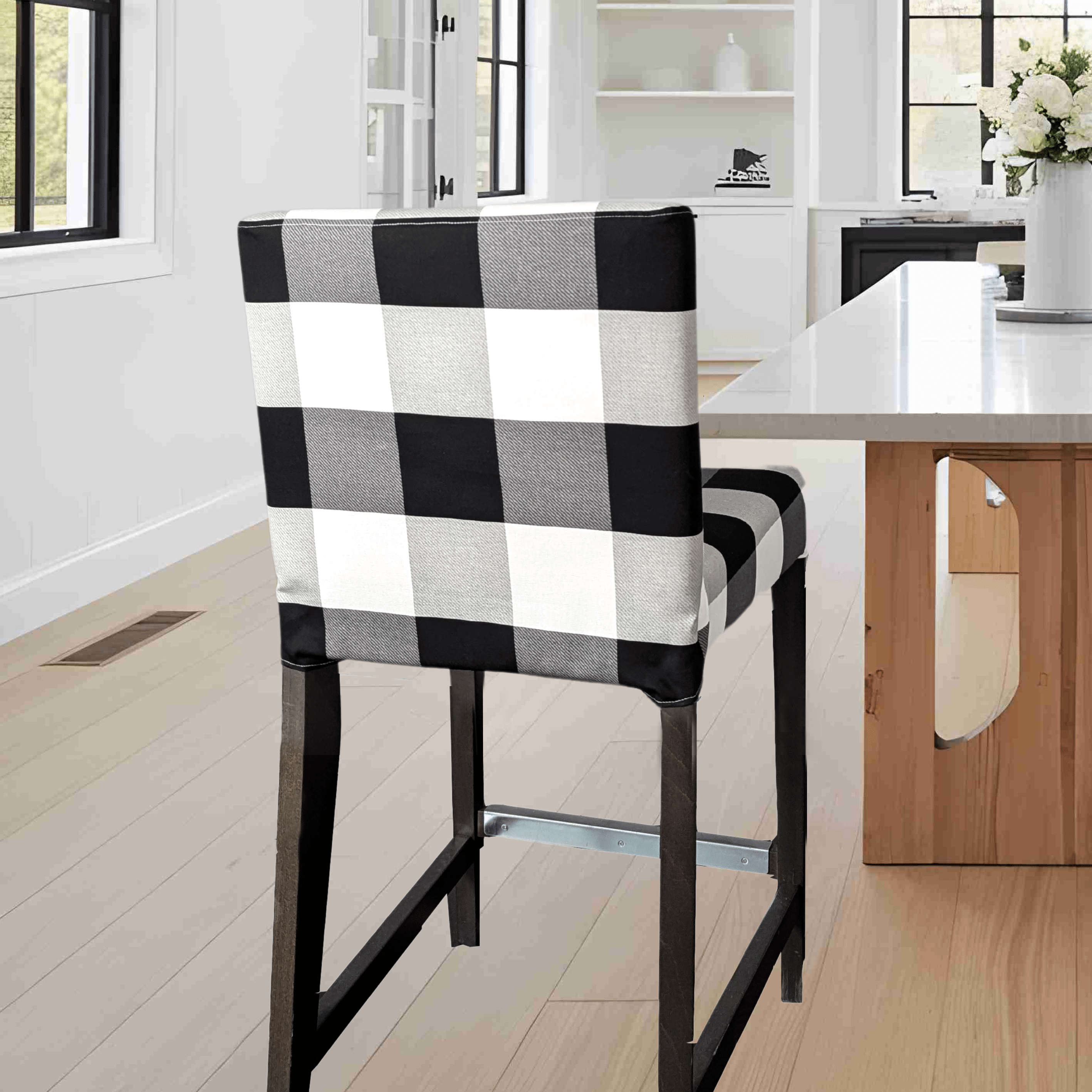 Rockin Cushions IKEA Henriksdal Barstool Black Check Barstool Covers, Compatible with IKEA Henriksdal, Set of 2