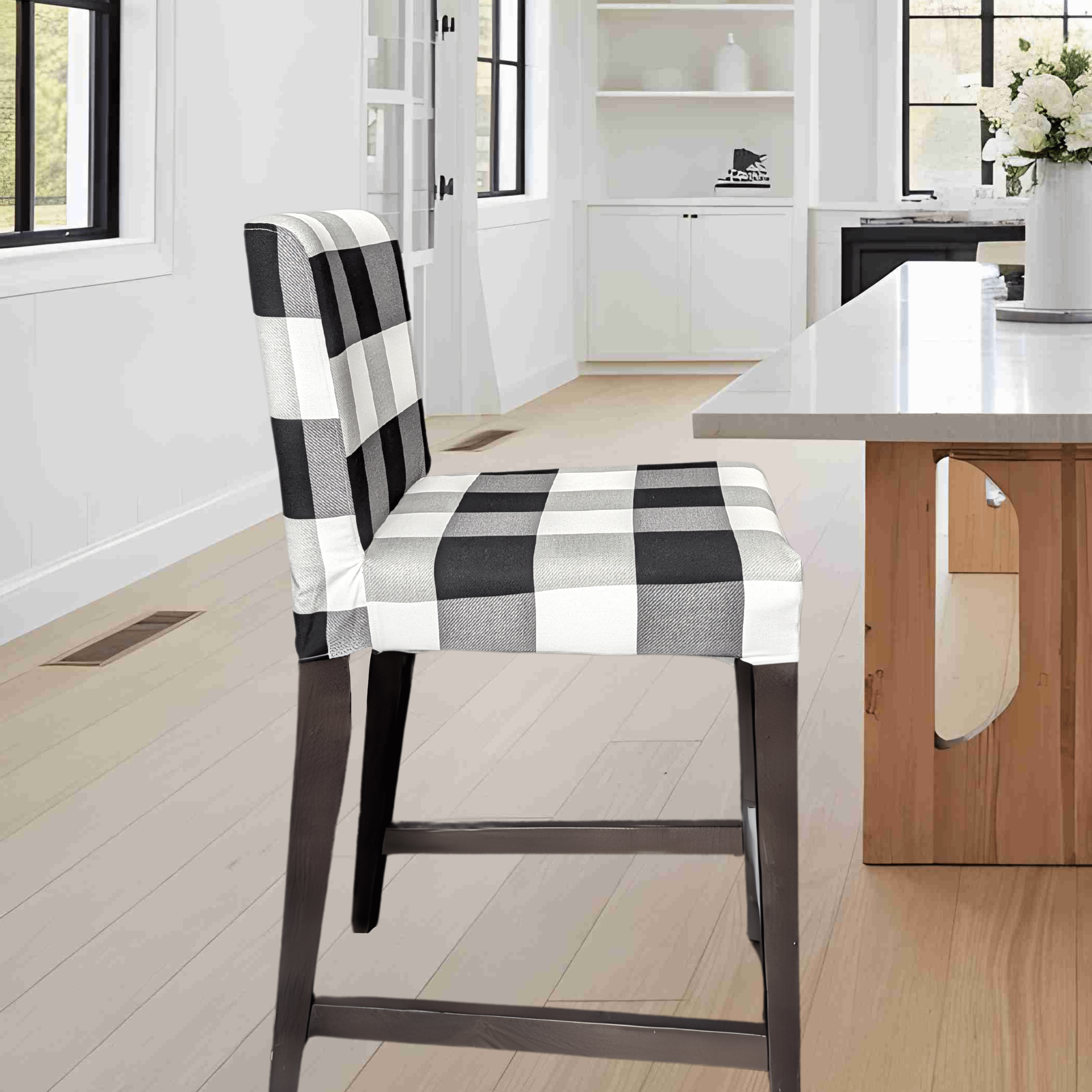 Rockin Cushions IKEA Henriksdal Barstool Black Check Barstool Covers, Compatible with IKEA Henriksdal, Set of 2