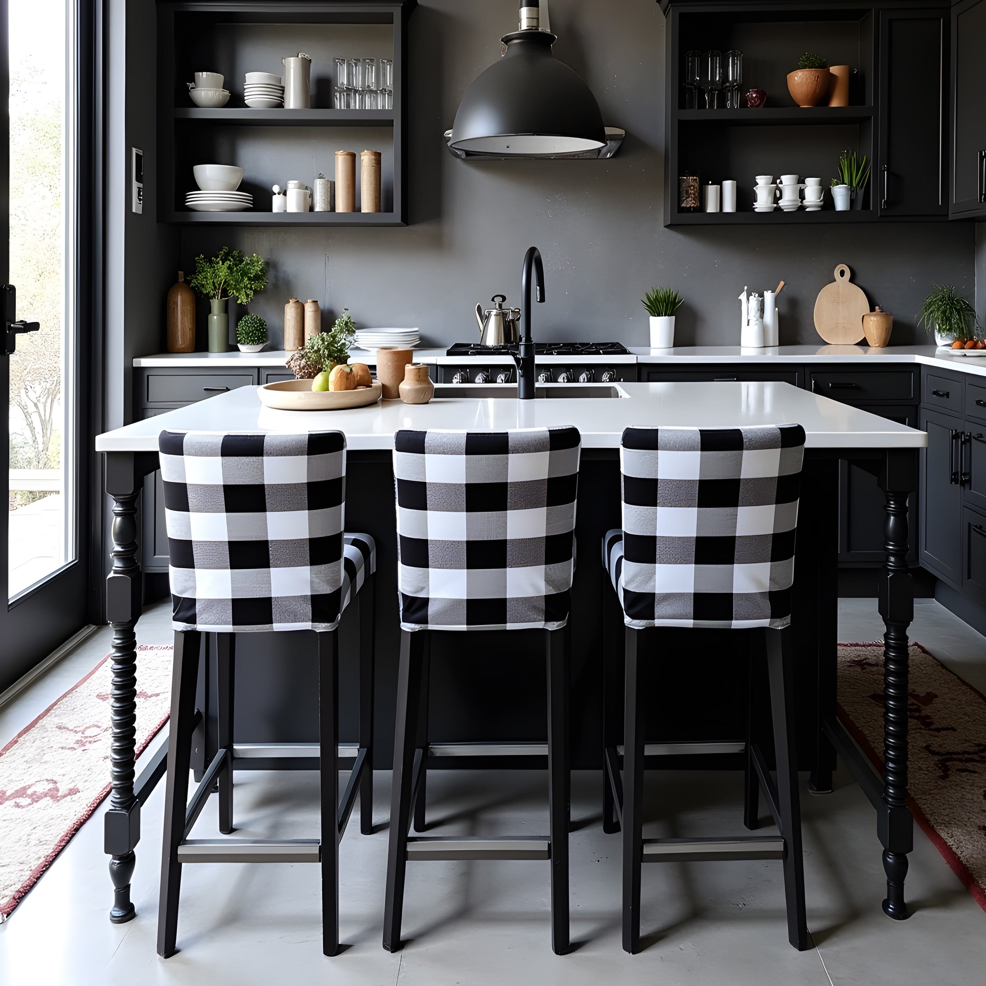 Rockin Cushions IKEA Henriksdal Barstool SALE 2 Pack, Black Check Barstool Covers, Compatible with IKEA Henriksdal
