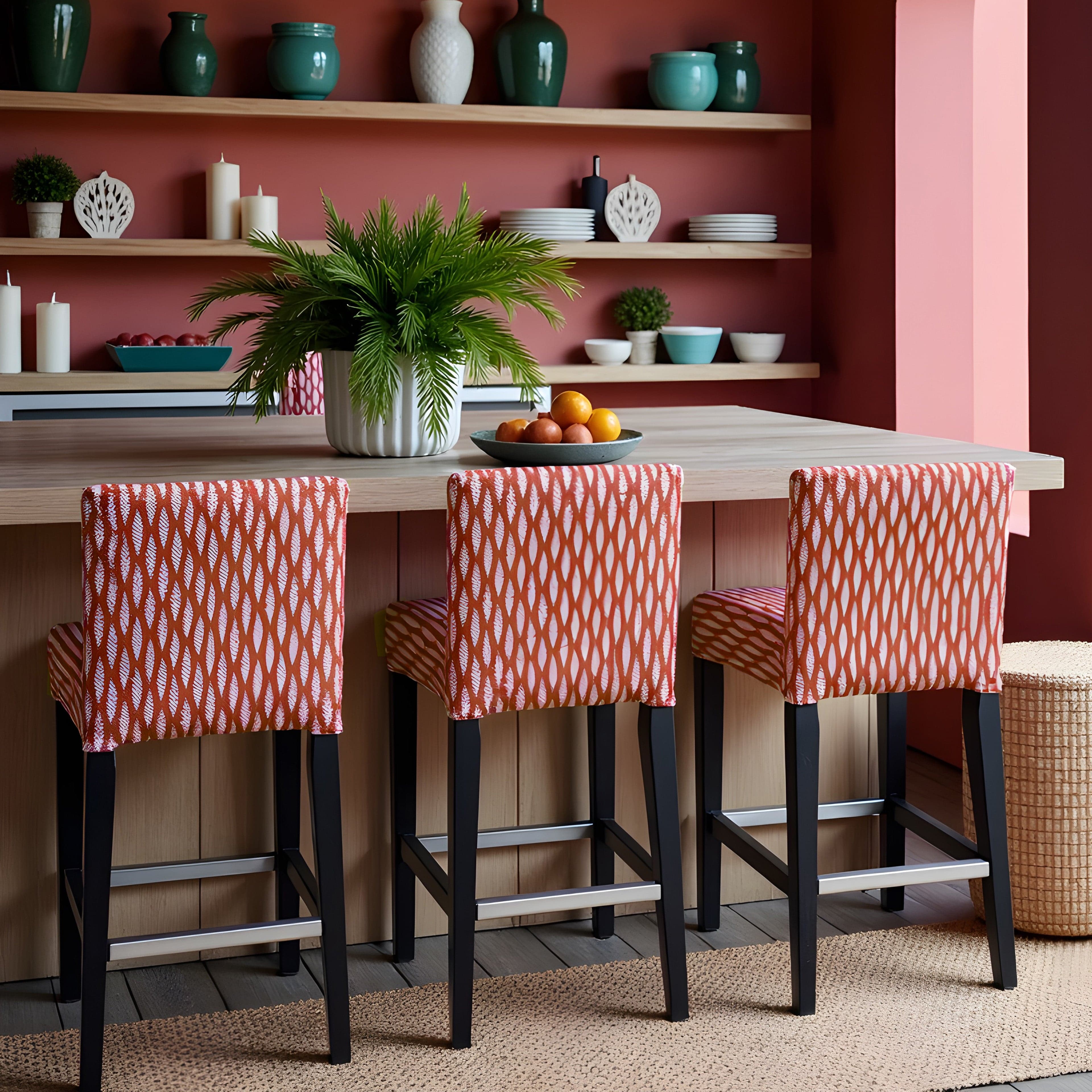 Rockin Cushions IKEA Henriksdal Barstool SALE 2 Pack, Leaf Terracotta Red Barstool Covers, Compatible with IKEA Henriksdal