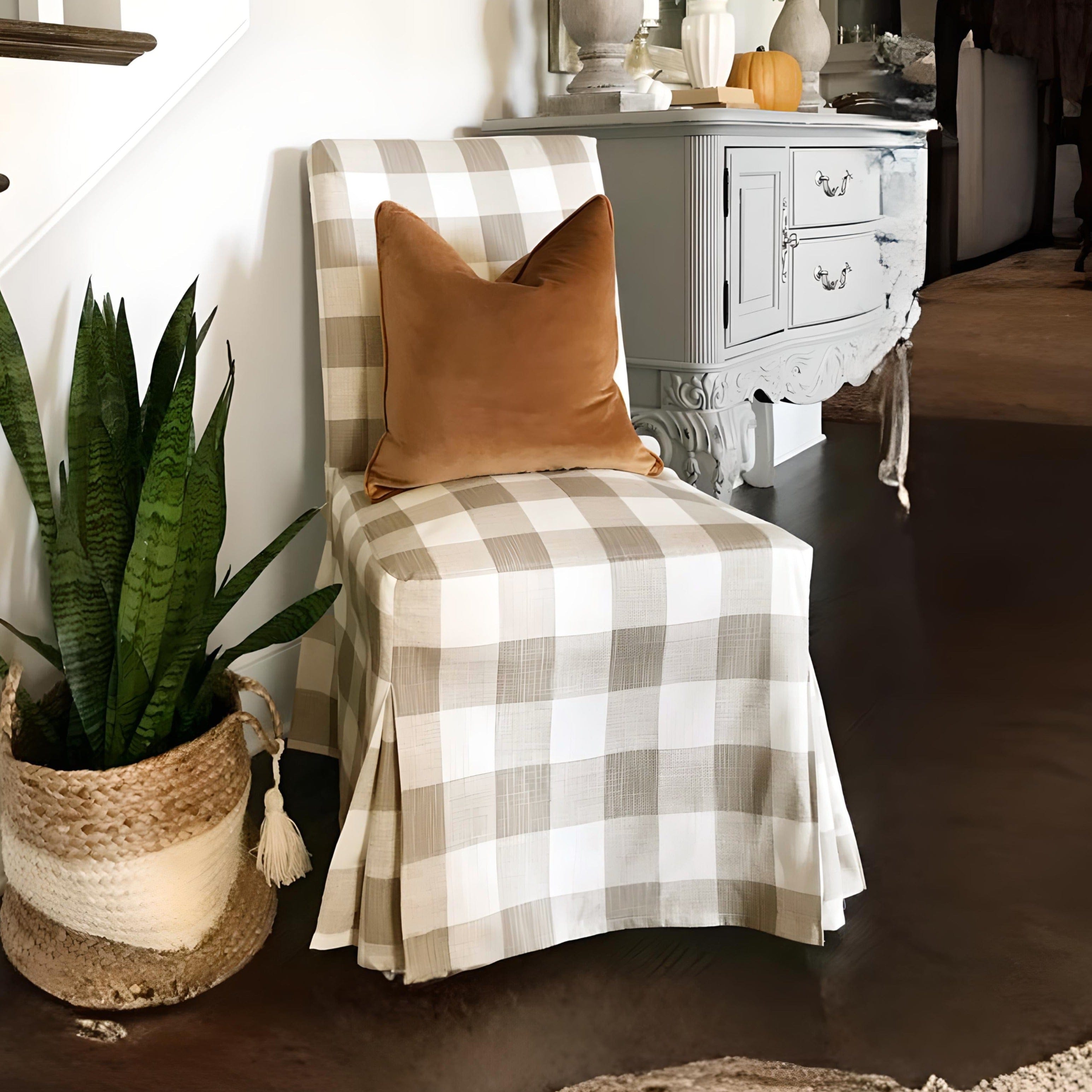 Rockin Cushions IKEA Henriksdal Dining 4 Pack - IKEA HENRIKSDAL Dining Chair Covers, Buffalo Check Beige Floor Length