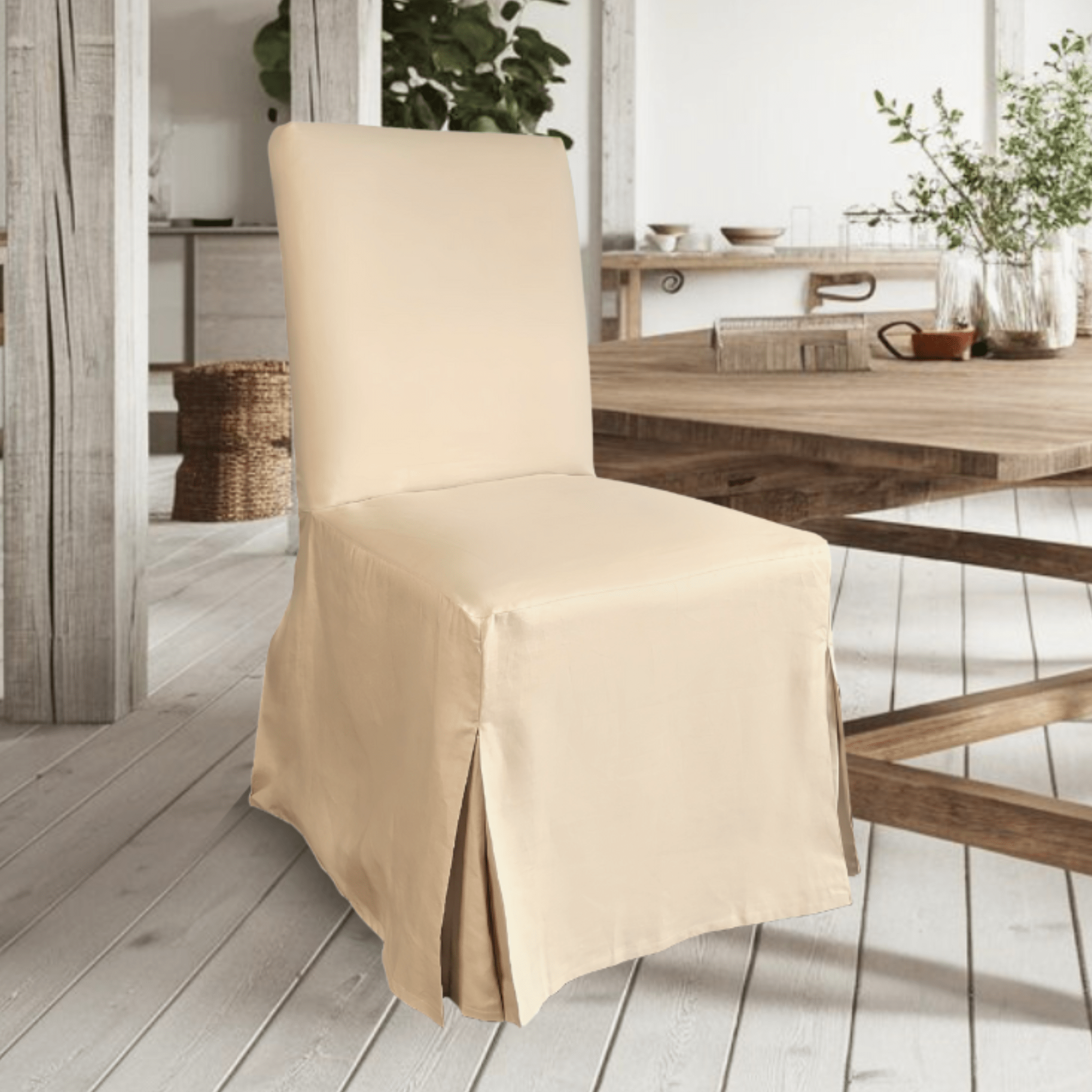 Rockin Cushions IKEA Henriksdal Dining Beige Linen Floor Length Dining Chair Cover, Compatible with IKEA Henriksdal